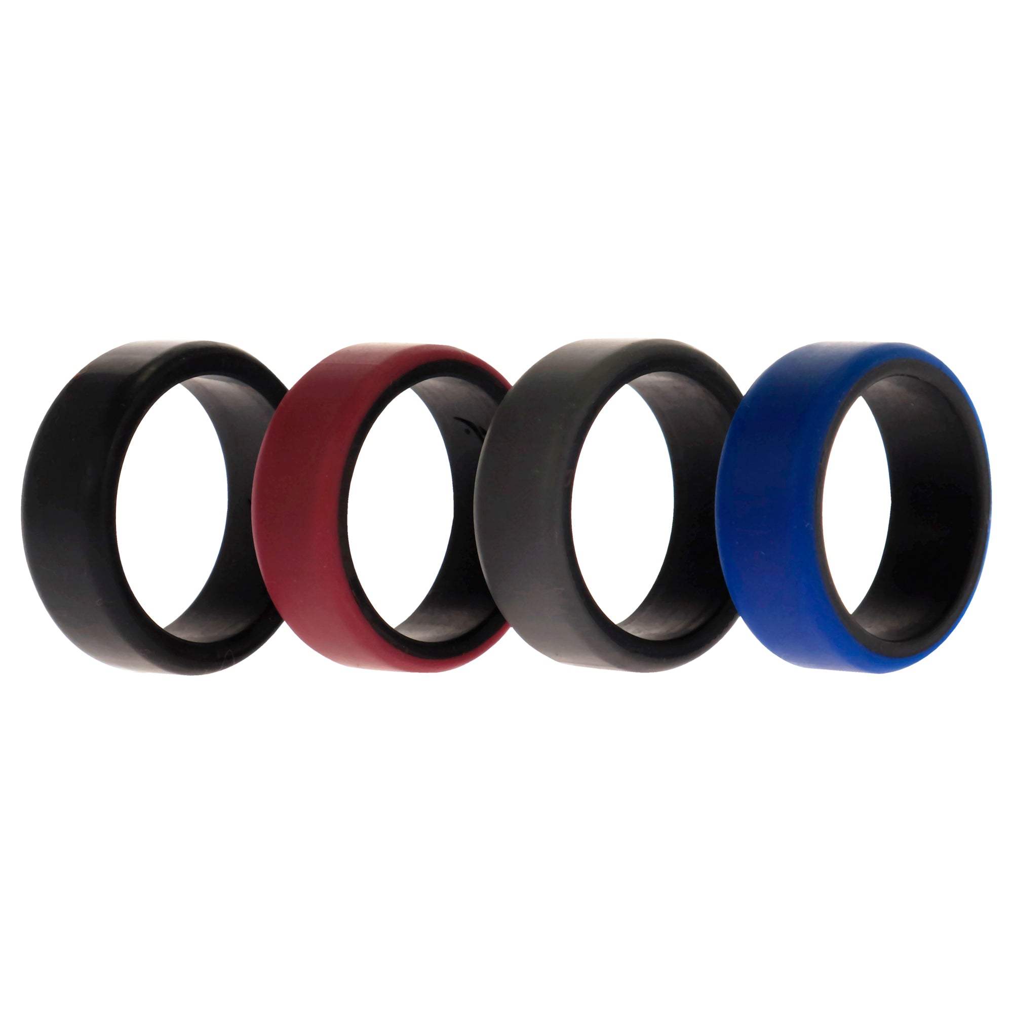 Silicone Wedding 2Layer Beveled 8mm Ring Set - Bordeaux by ROQ for Men - 4 x 9 mm Ring