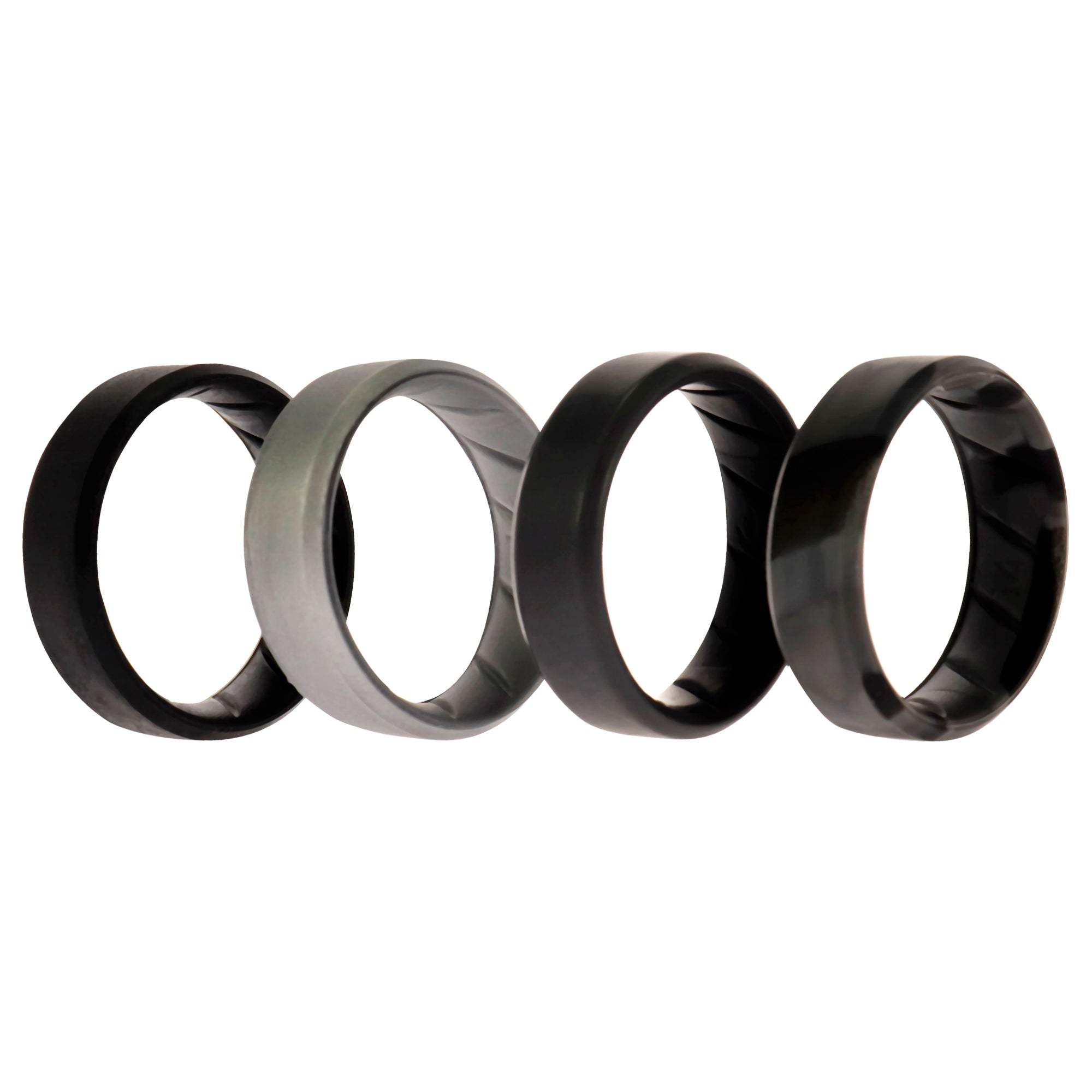 Silicone Wedding BR 8mm Edge Ring Set - Black-Camo by ROQ for Men - 4 x 14 mm Ring