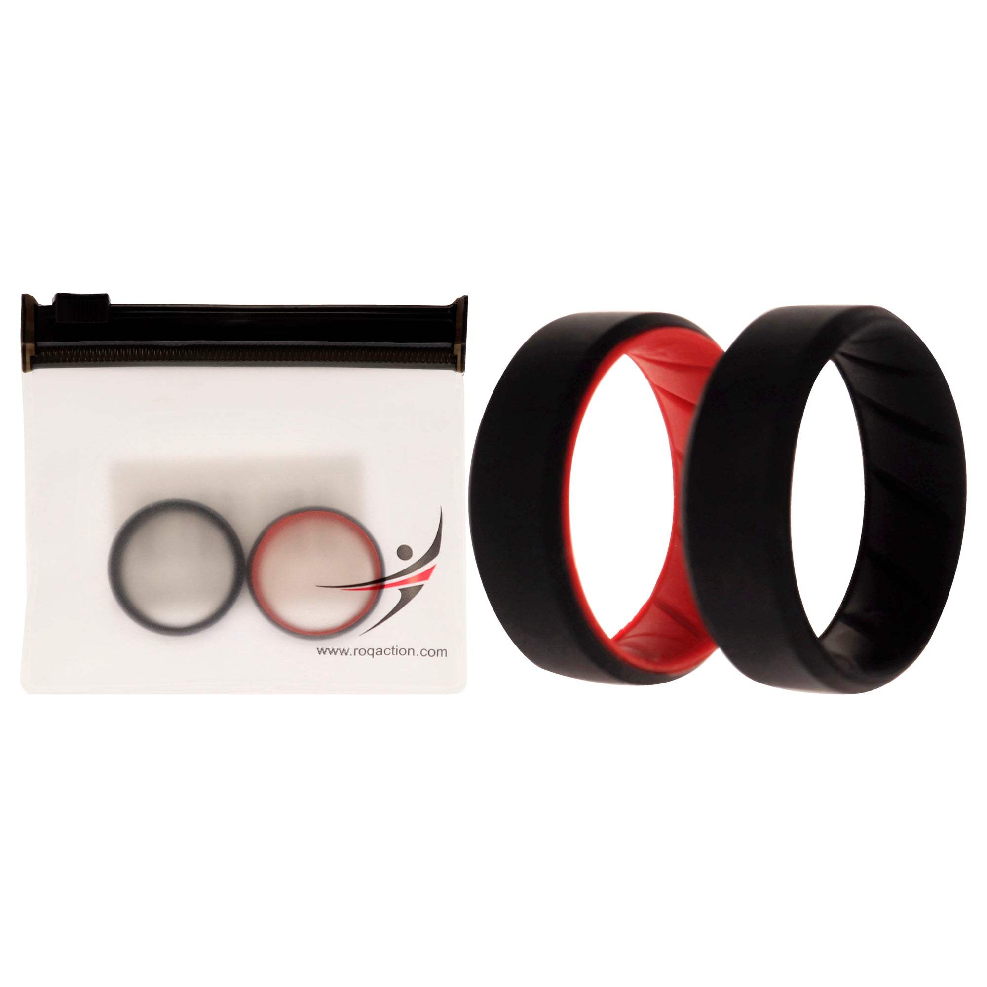 Silicone Wedding BR 8mm Edge Ring Set - Black-Red by ROQ for Men - 2 x 11 mm Ring