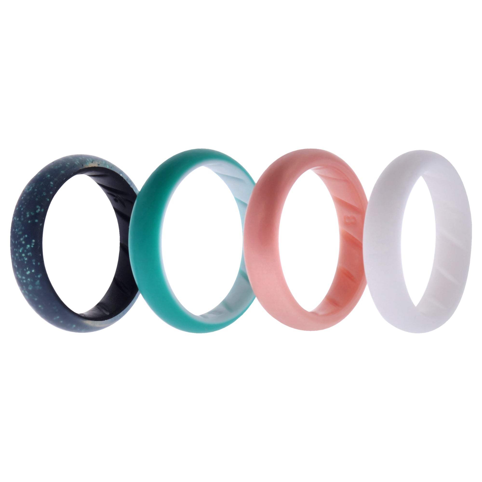 Silicone Wedding BR Solid Ring Set - Turquoise-Rose by ROQ for Women - 4 x 8 mm Ring