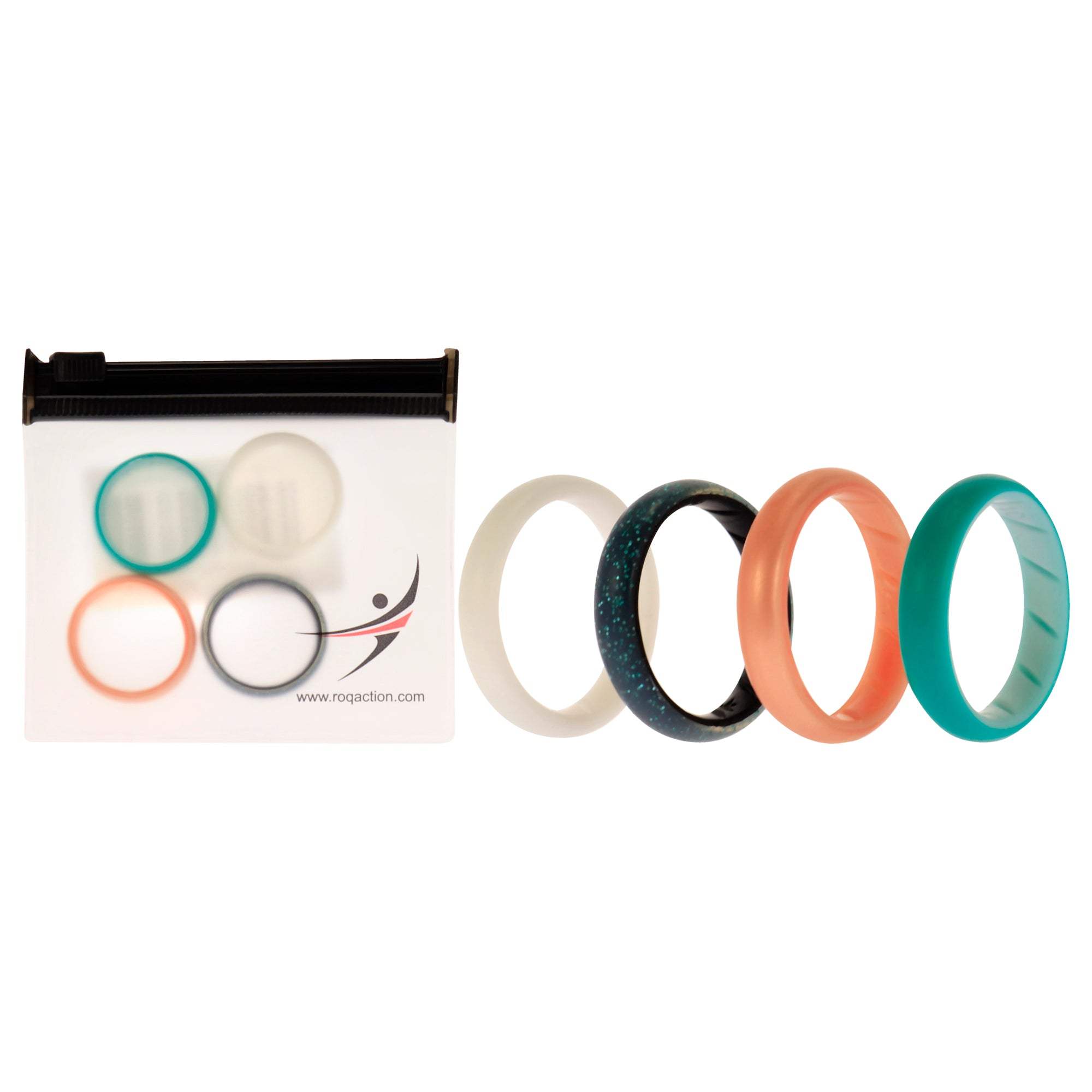 Silicone Wedding BR Solid Ring Set - Turquoise-Rose by ROQ for Women - 4 x 10 mm Ring