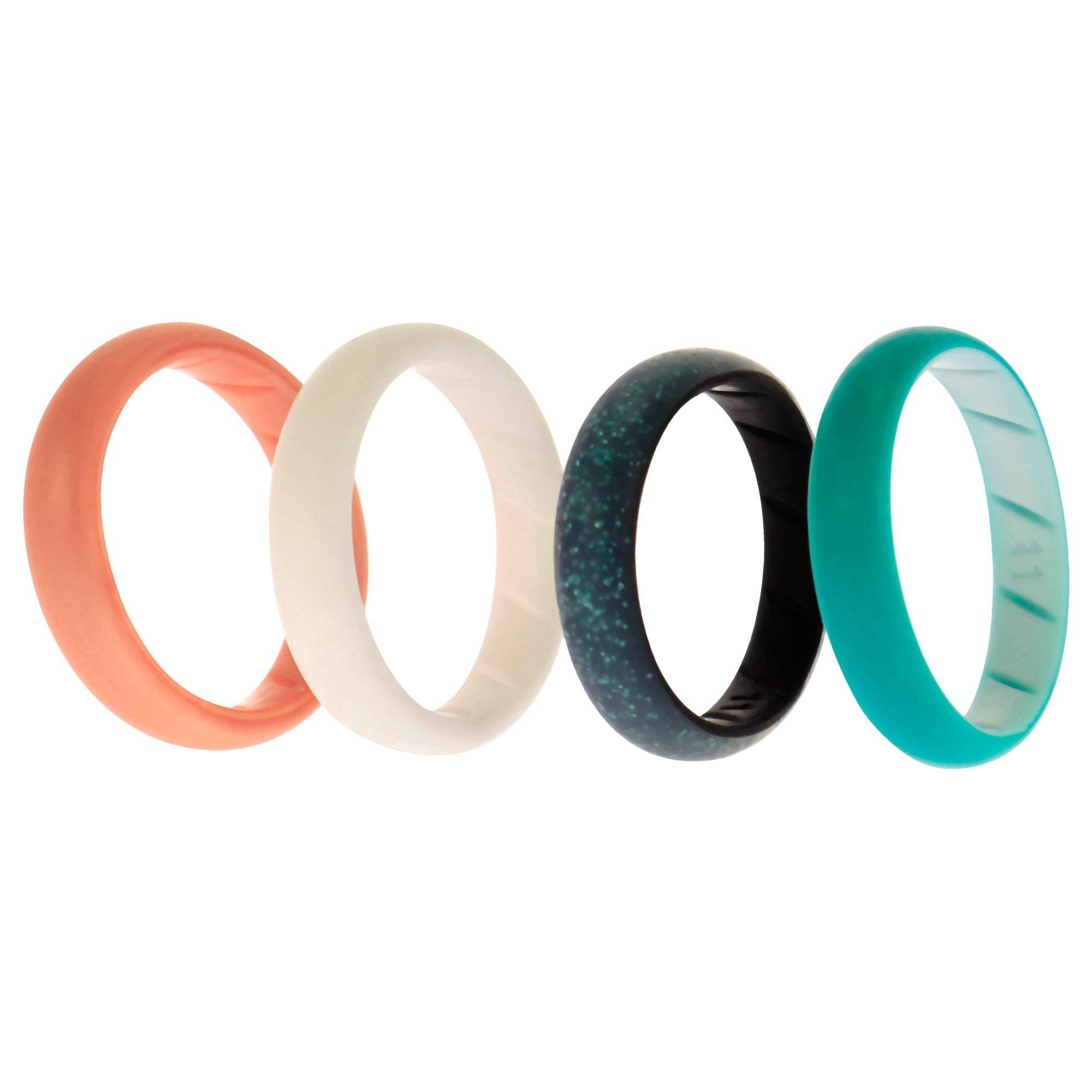 Silicone Wedding BR Solid Ring Set - Turquoise-Rose by ROQ for Women - 4 x 11 mm Ring