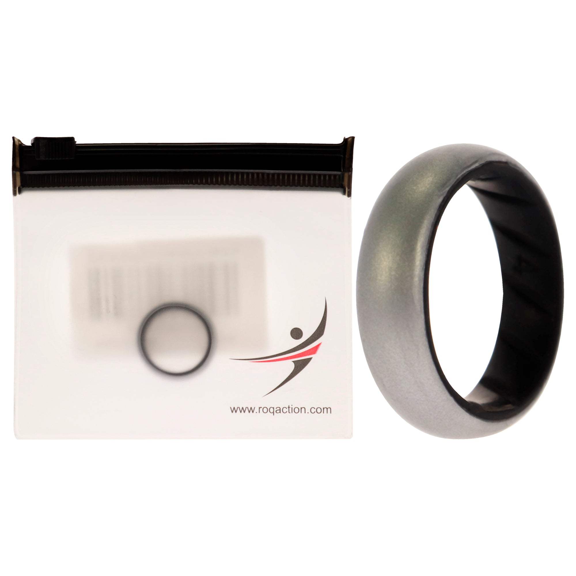 Silicone Wedding BR Solid Ring - Black-Silver by ROQ for Women - 4 mm Ring