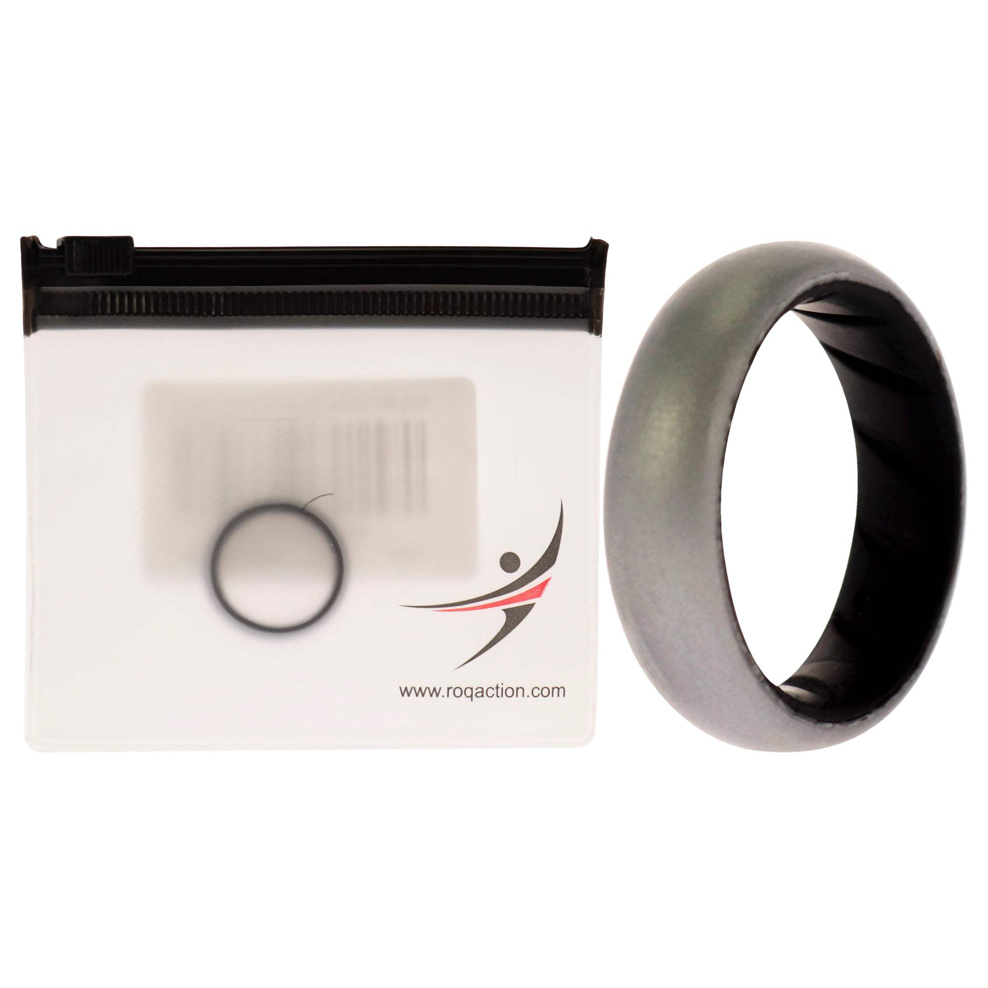Silicone Wedding BR Solid Ring - Black-Silver by ROQ for Women - 6 mm Ring