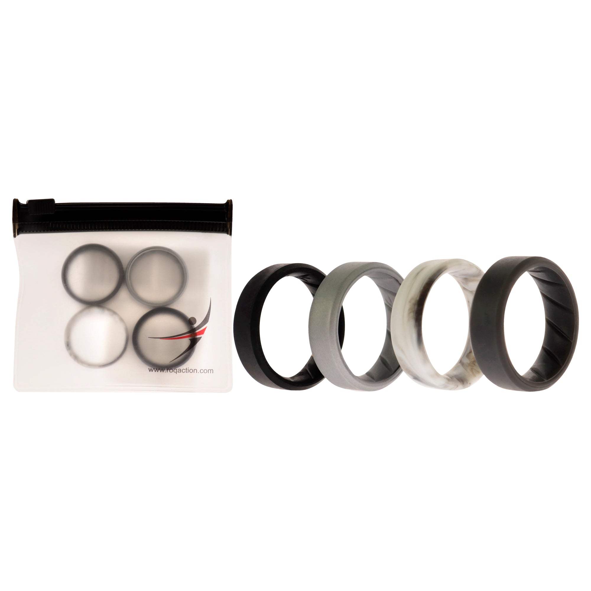 Silicone Wedding BR 8mm Edge Ring Set - Basic-Marble by ROQ for Men - 4 x 9 mm Ring