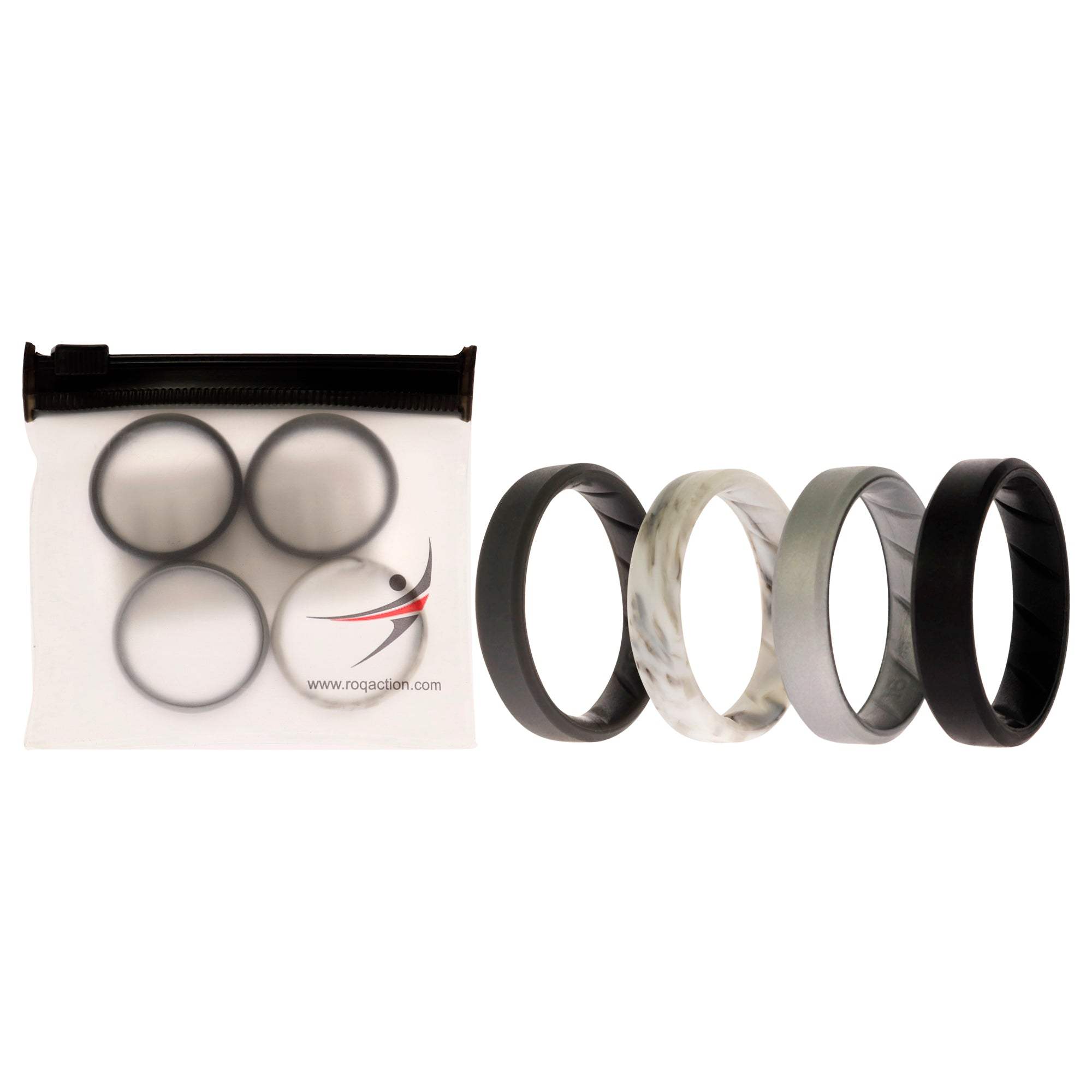 Silicone Wedding BR 8mm Edge Ring Set - Basic-Marble by ROQ for Men - 4 x 16 mm Ring