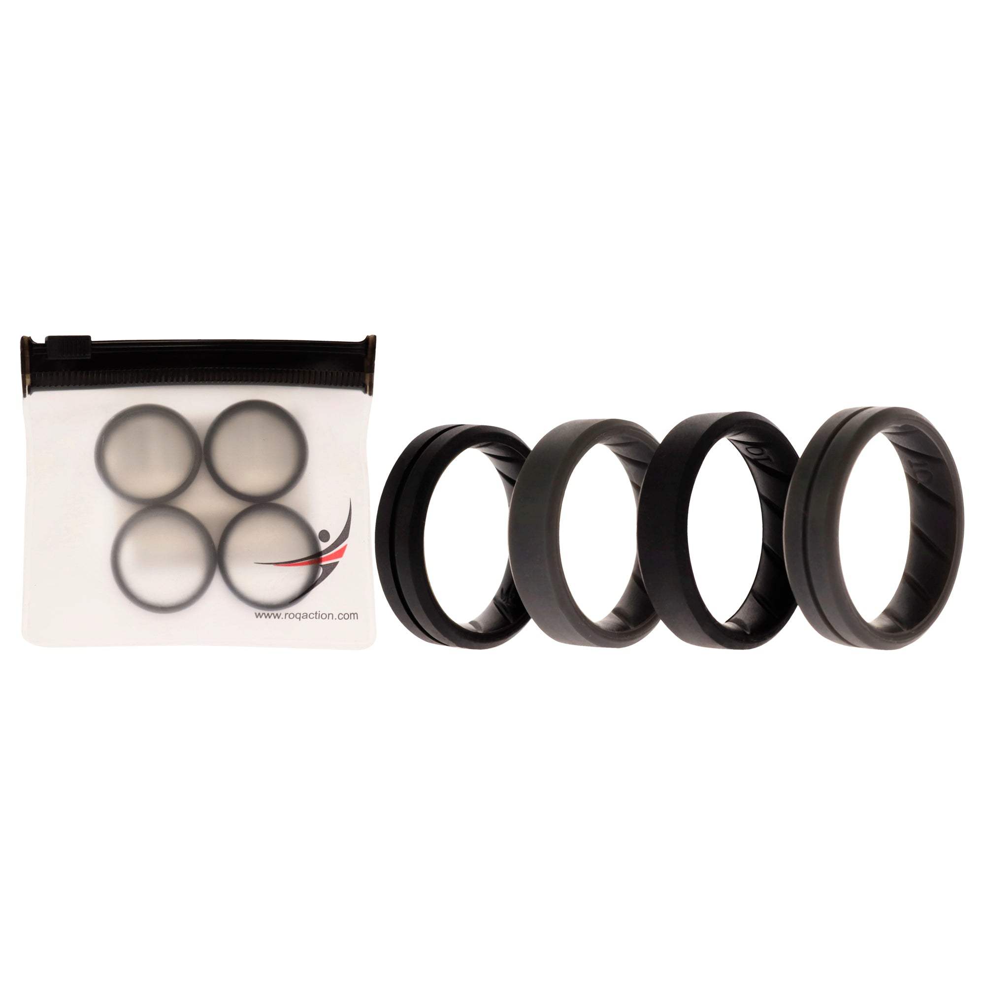 Silicone Wedding BR Middle Line Ring Set - Basic-Black-Grey by ROQ for Men - 4 x 10 mm Ring