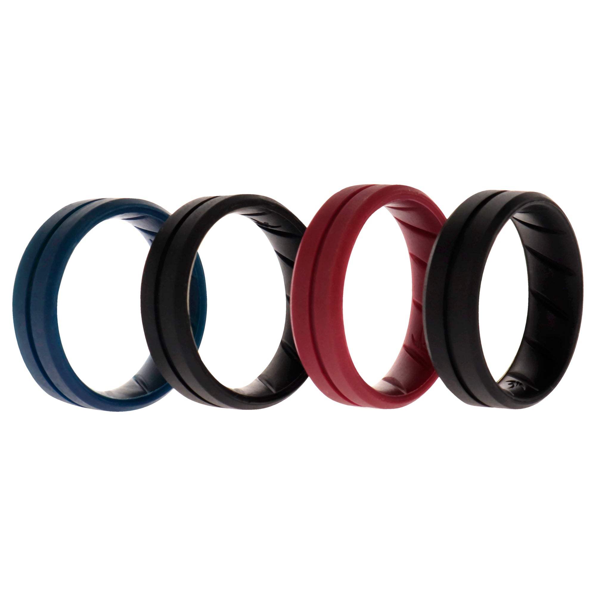 Silicone Wedding BR Middle Line Ring Set - Basic-Bordo by ROQ for Men - 4 x 15 mm Ring