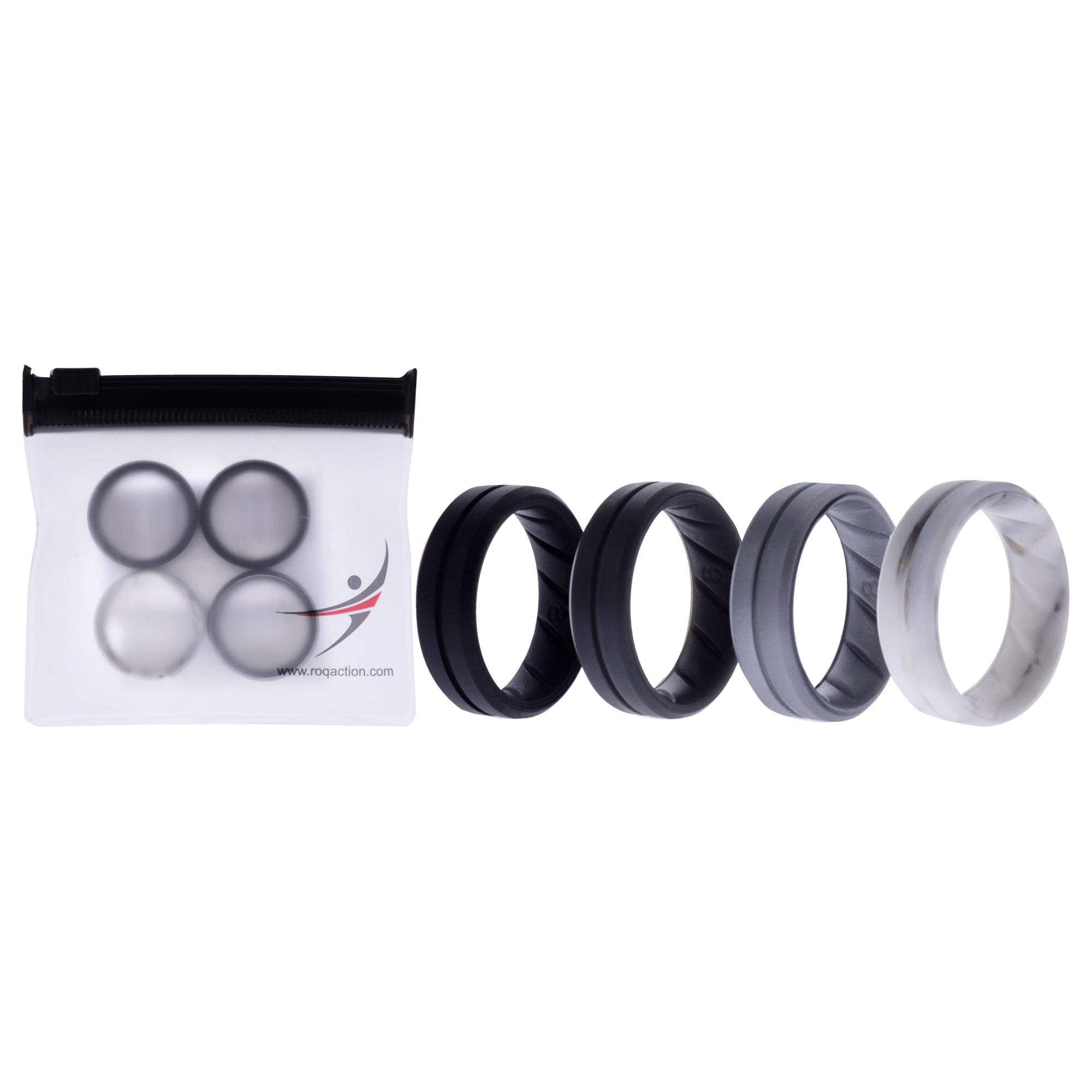 Silicone Wedding BR Middle Line Ring Set - Basic-Marble by ROQ for Men - 4 x 8 mm Ring