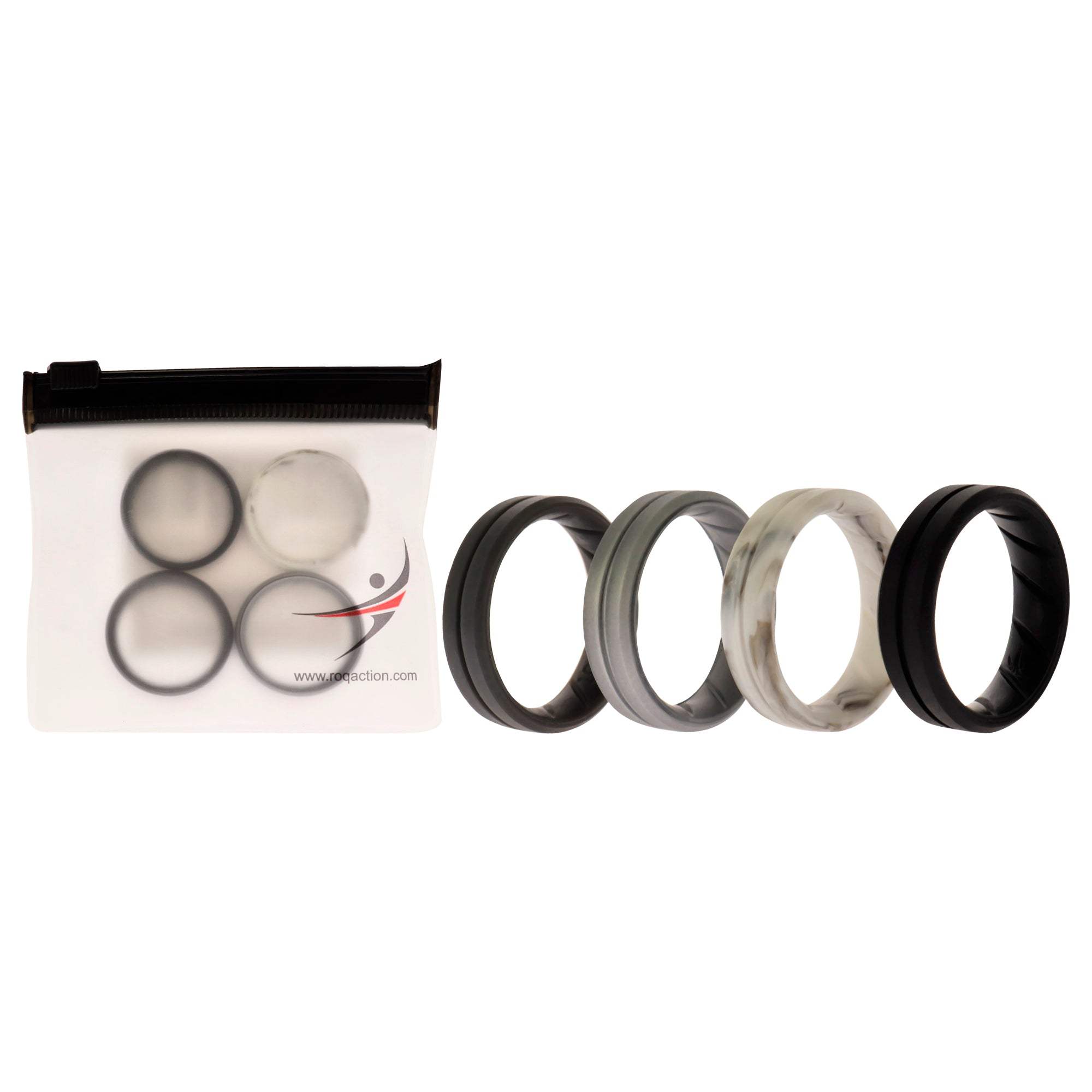 Silicone Wedding BR Middle Line Ring Set - Basic-Marble by ROQ for Men - 4 x 10 mm Ring