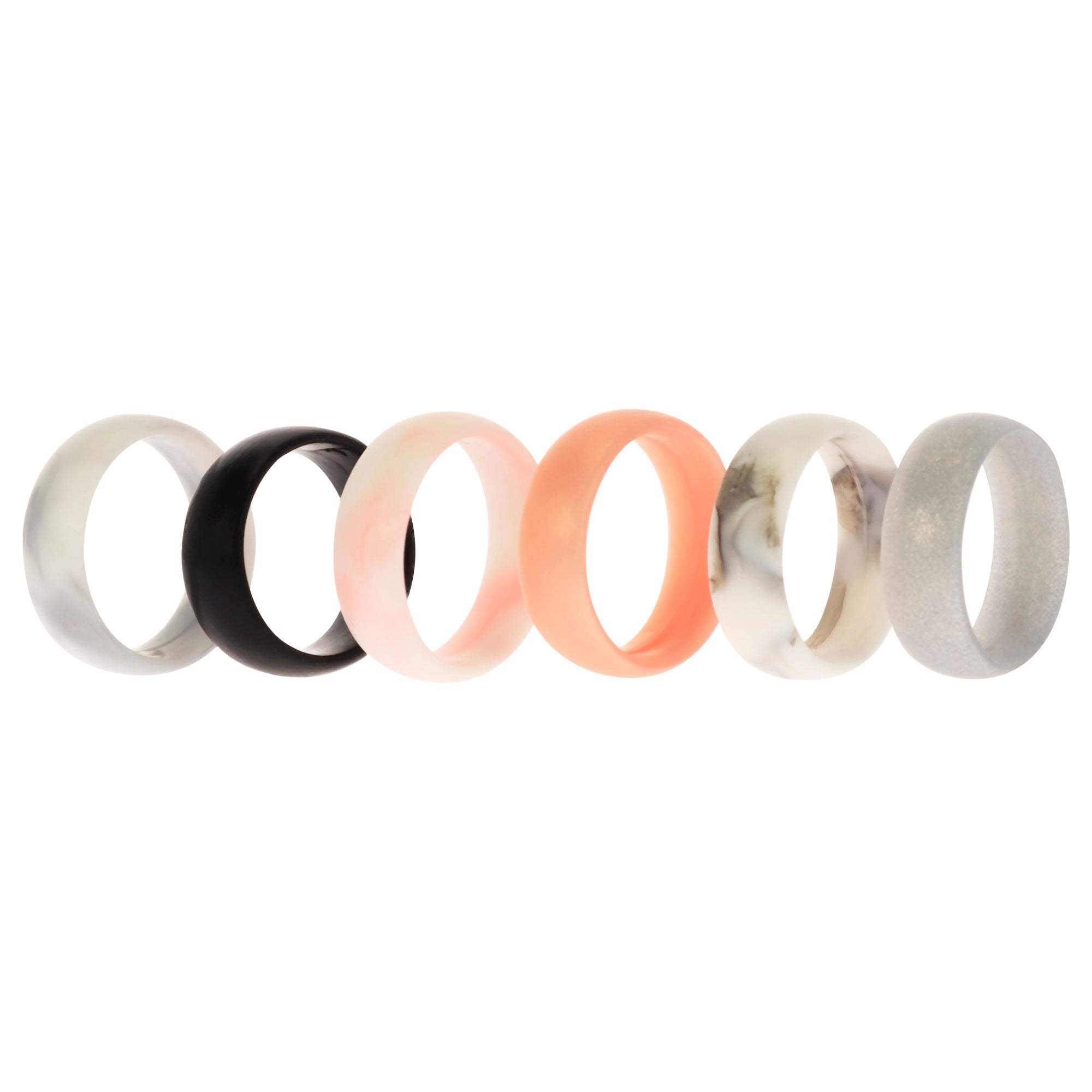 Silicone Wedding 6mm Smooth Ring Set - RoseMarble by ROQ for Women - 6 x 4 mm Ring