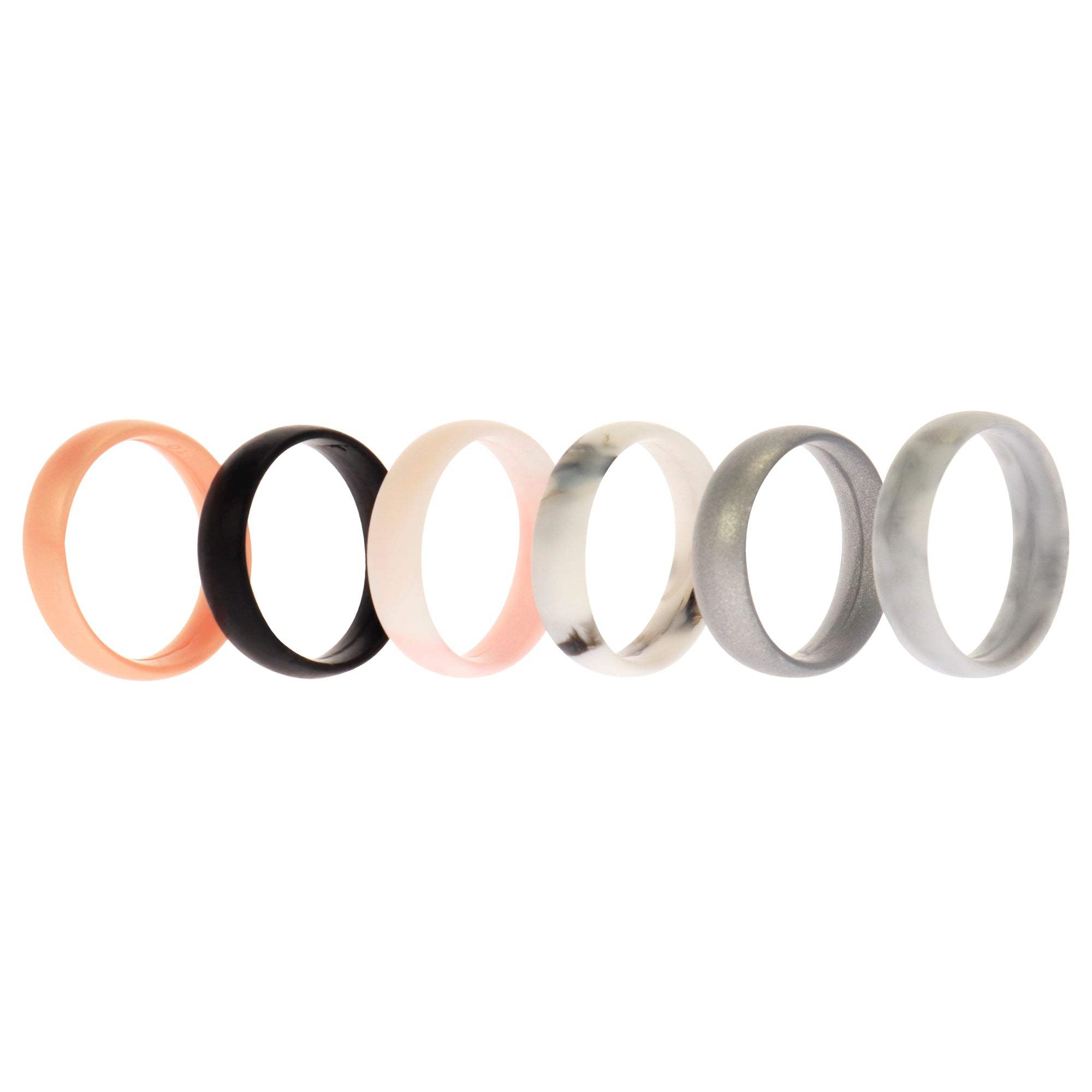 Silicone Wedding 6mm Smooth Ring Set - RoseMarble by ROQ for Women - 6 x 10 mm Ring