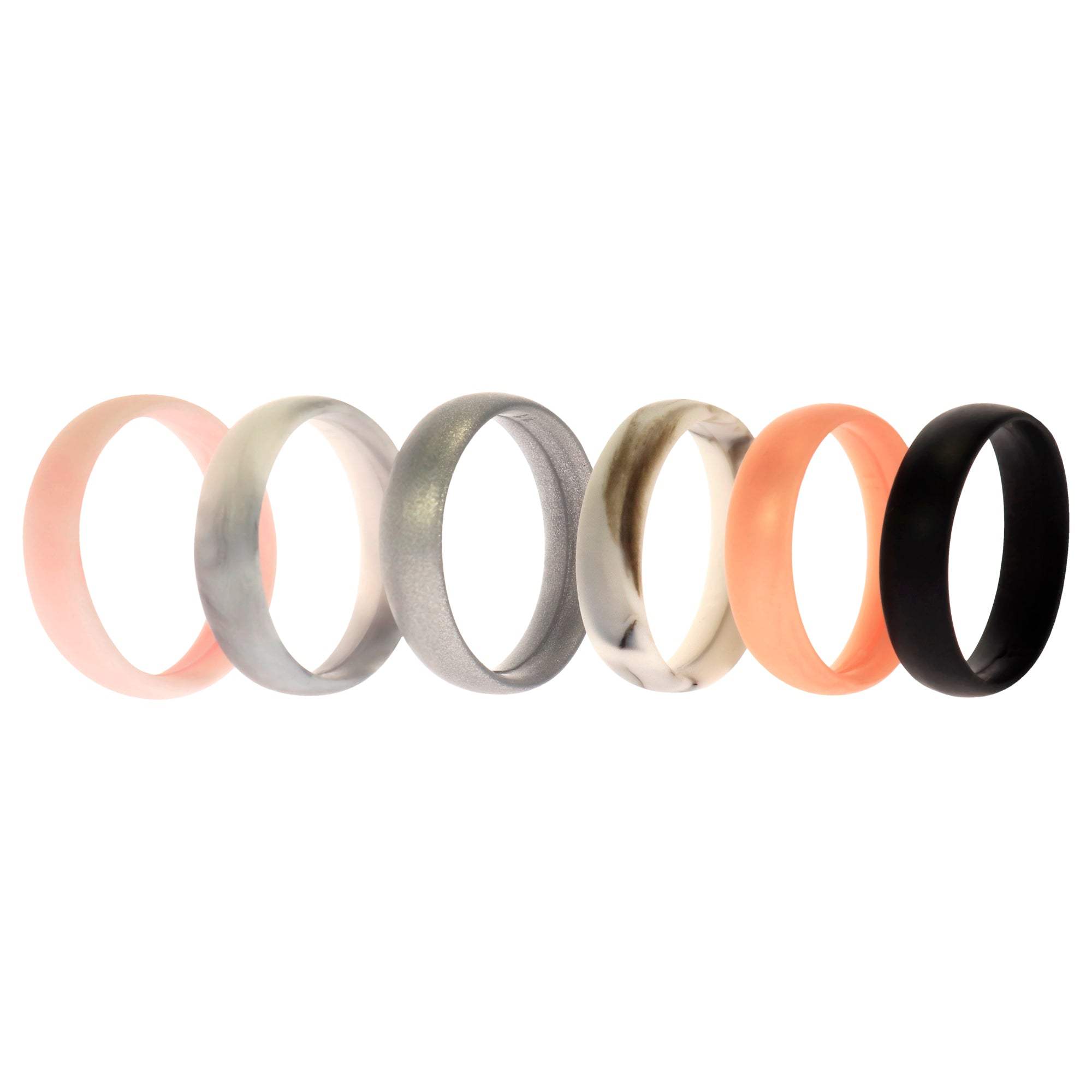 Silicone Wedding 6mm Smooth Ring Set - RoseMarble by ROQ for Women - 6 x 11 mm Ring