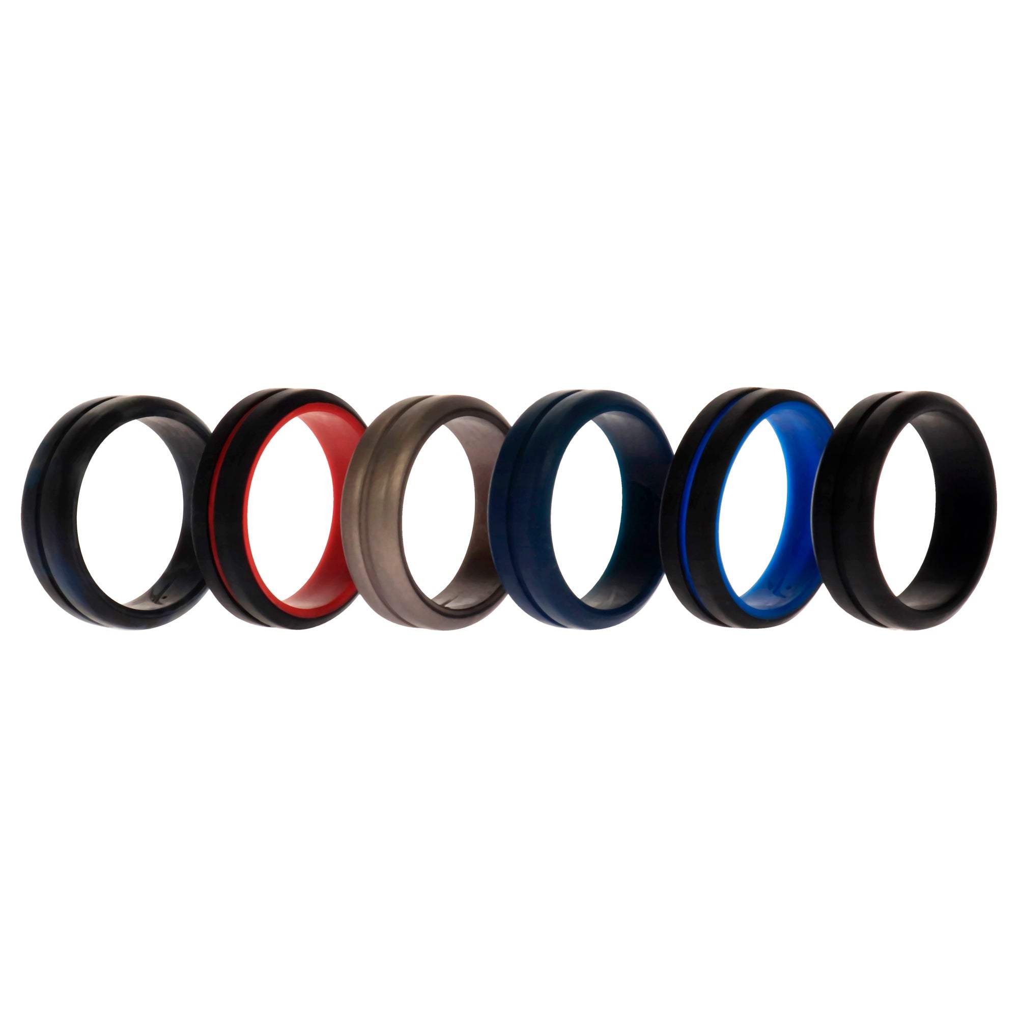 Silicone Wedding 2Layer Middle Line Ring Set - Black-Camo by ROQ for Men - 6 x 13 mm Ring
