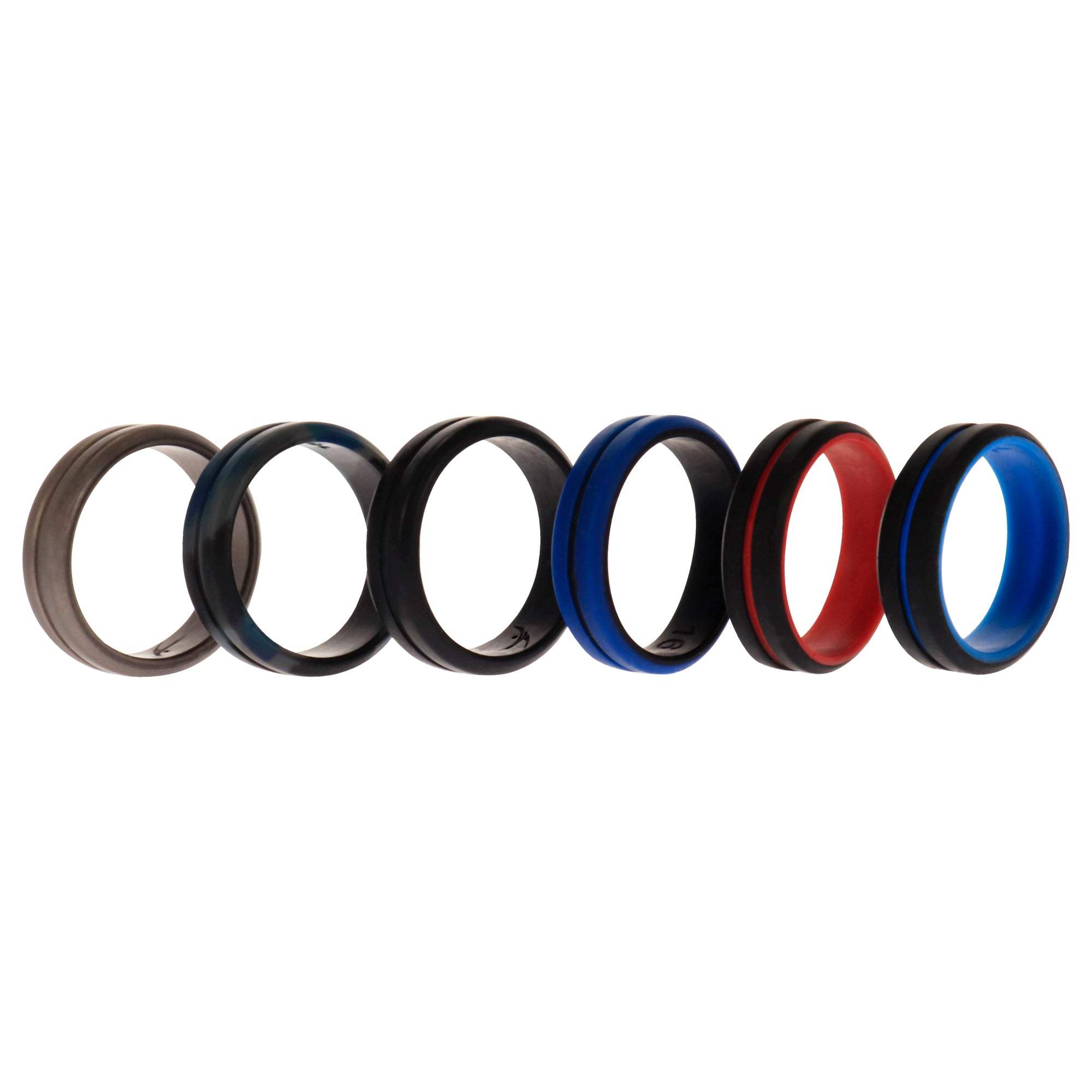 Silicone Wedding 2Layer Middle Line Ring Set - Black-Camo by ROQ for Men - 6 x 16 mm Ring