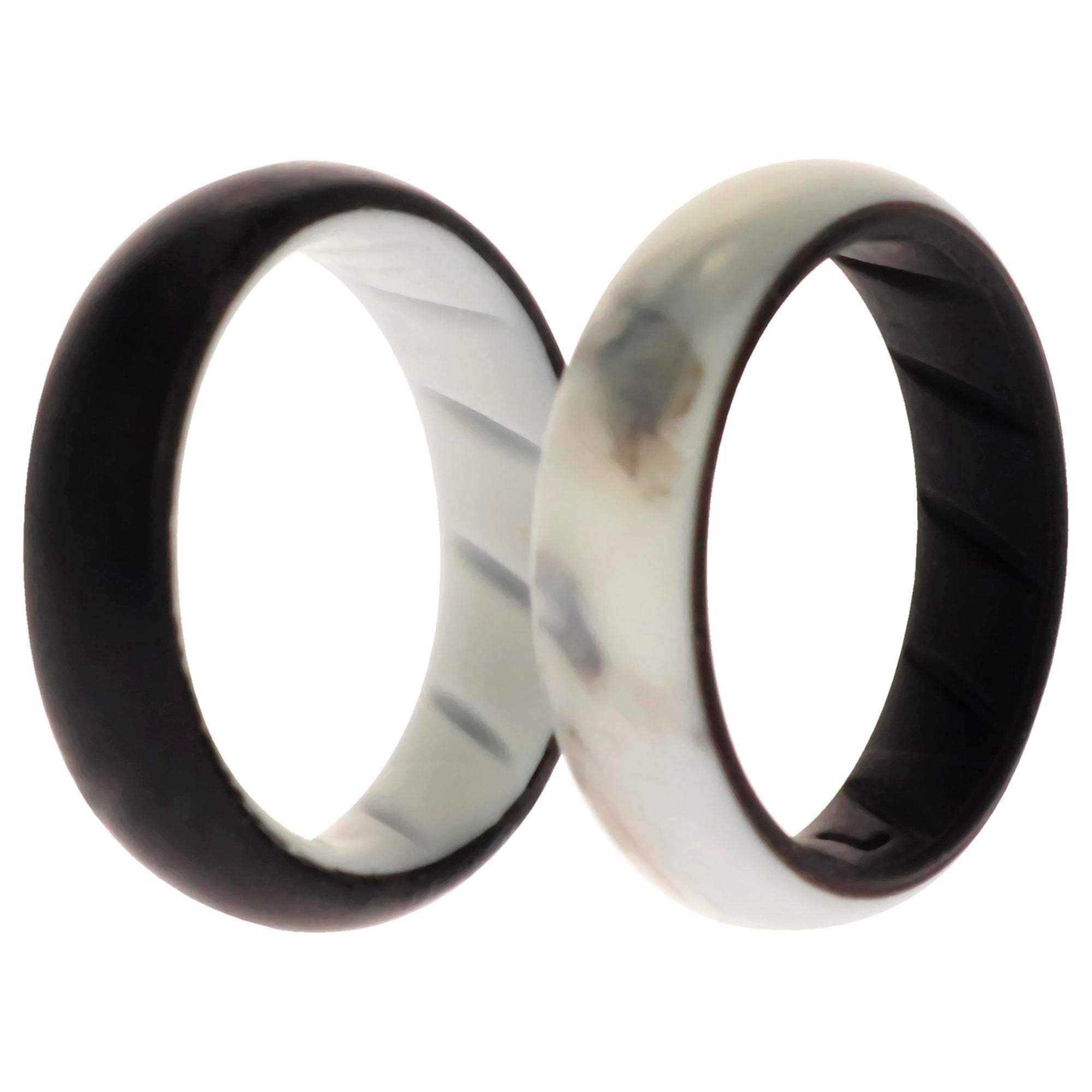 Silicone Wedding BR Solid Ring Set - Black-Marble by ROQ for Women - 2 x 7 mm Ring