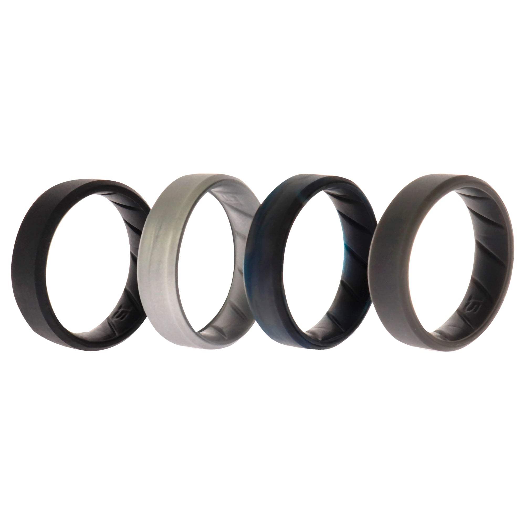 Silicone Wedding BR 8mm Edge Ring Set - Basic-Black-BlueC by ROQ for Men - 4 x 15 mm Ring
