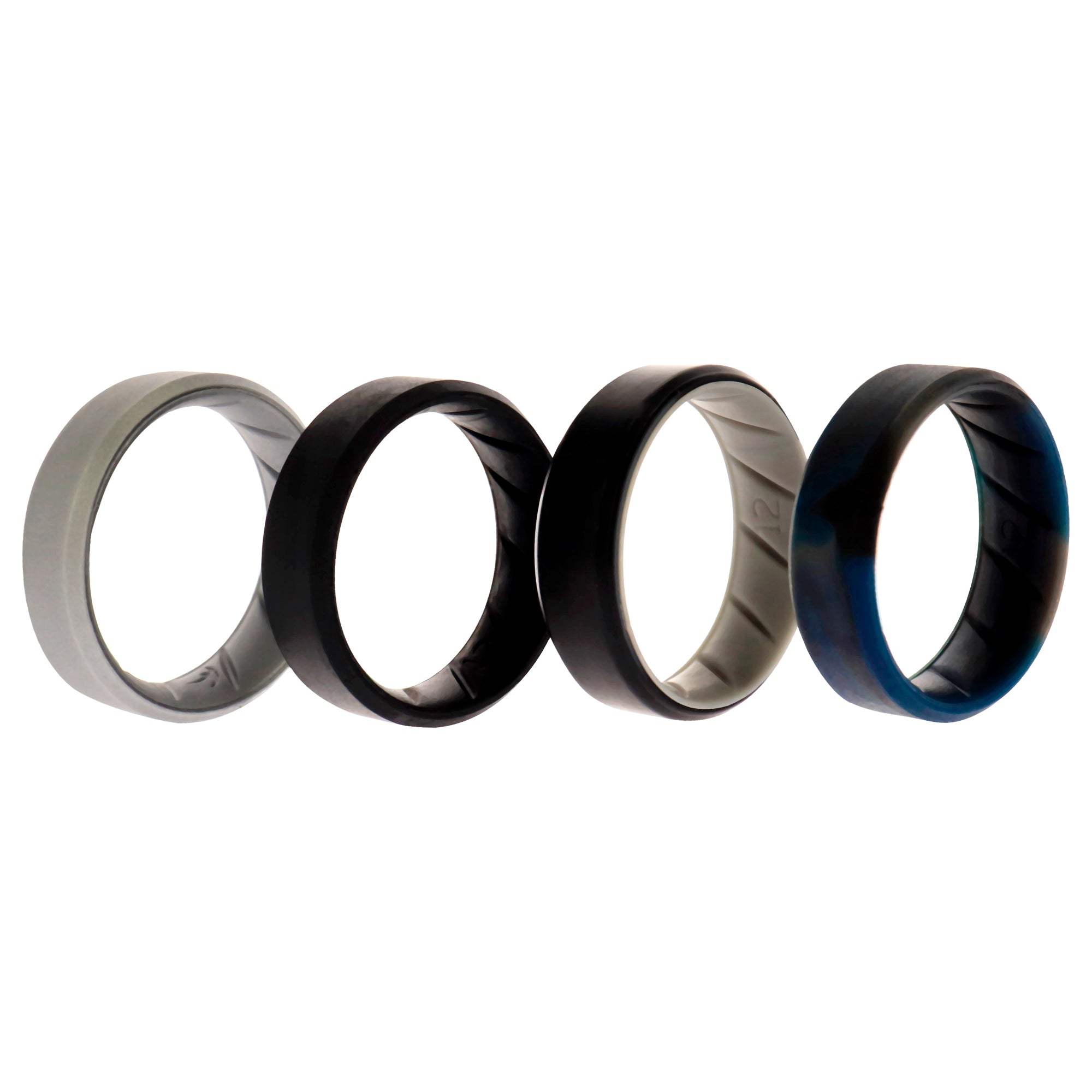 Silicone Wedding BR 8mm Edge Ring Set - Black-Blue-Camo by ROQ for Men - 4 x 12 mm Ring
