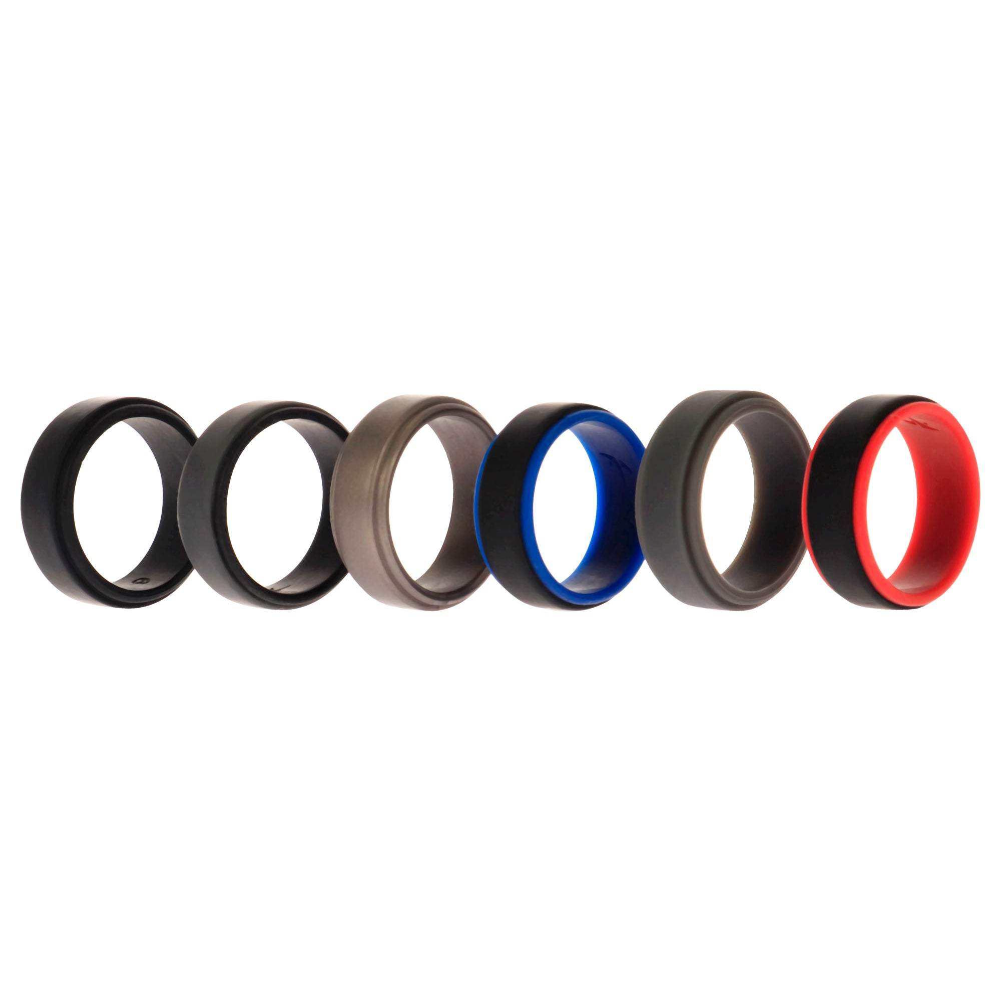 Silicone Wedding 2Layer Step Ring Set - Black by ROQ for Men - 6 x 9 mm Ring