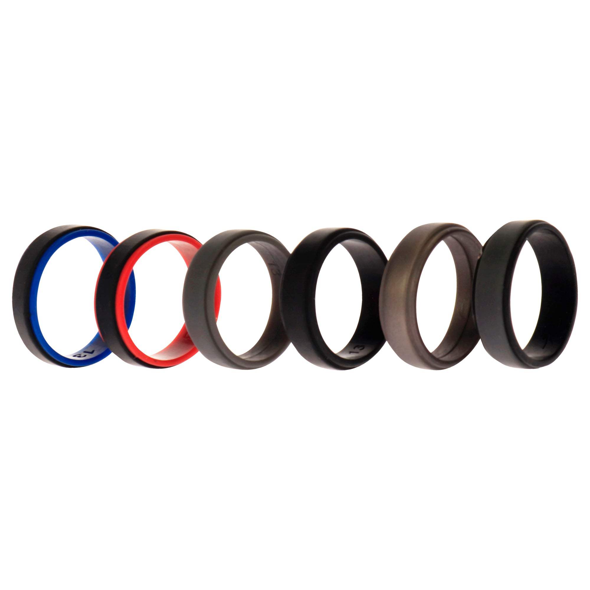 Silicone Wedding 2Layer Step Ring Set - Black by ROQ for Men - 6 x 13 mm Ring