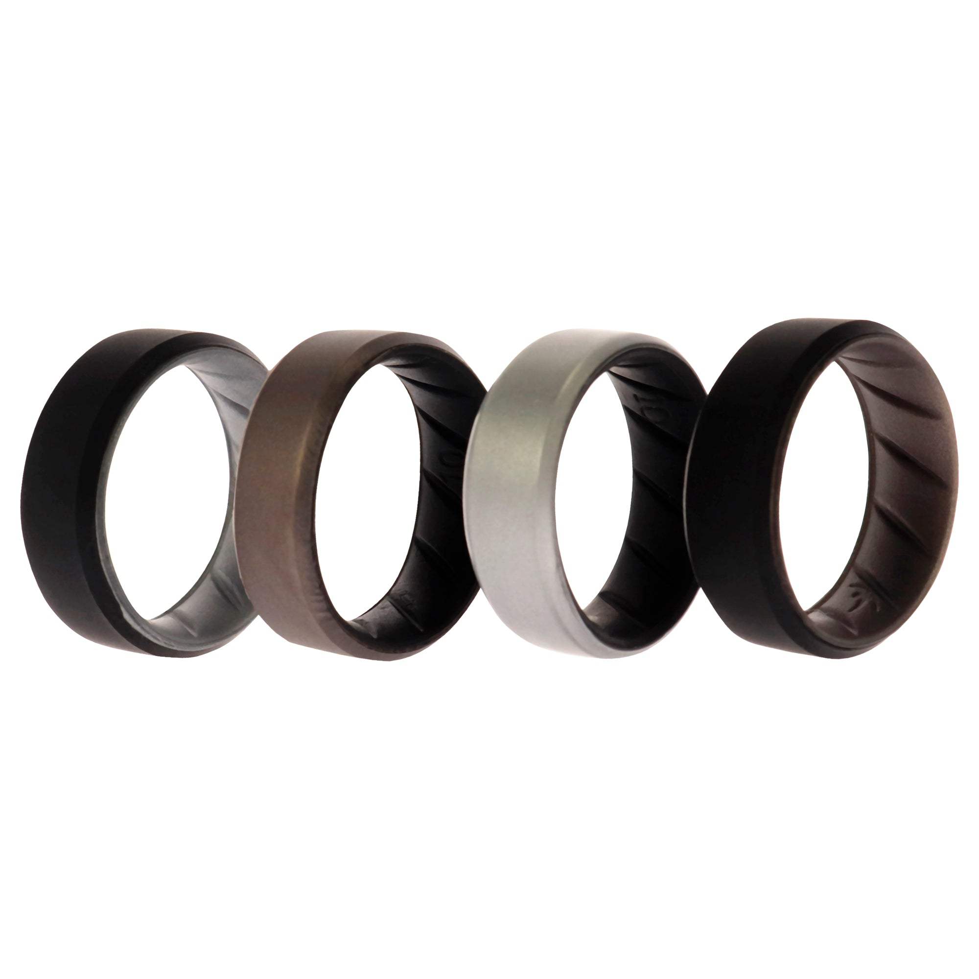 Silicone Wedding BR 8mm Edge Ring Set - Silver by ROQ for Men - 4 x 10 mm Ring