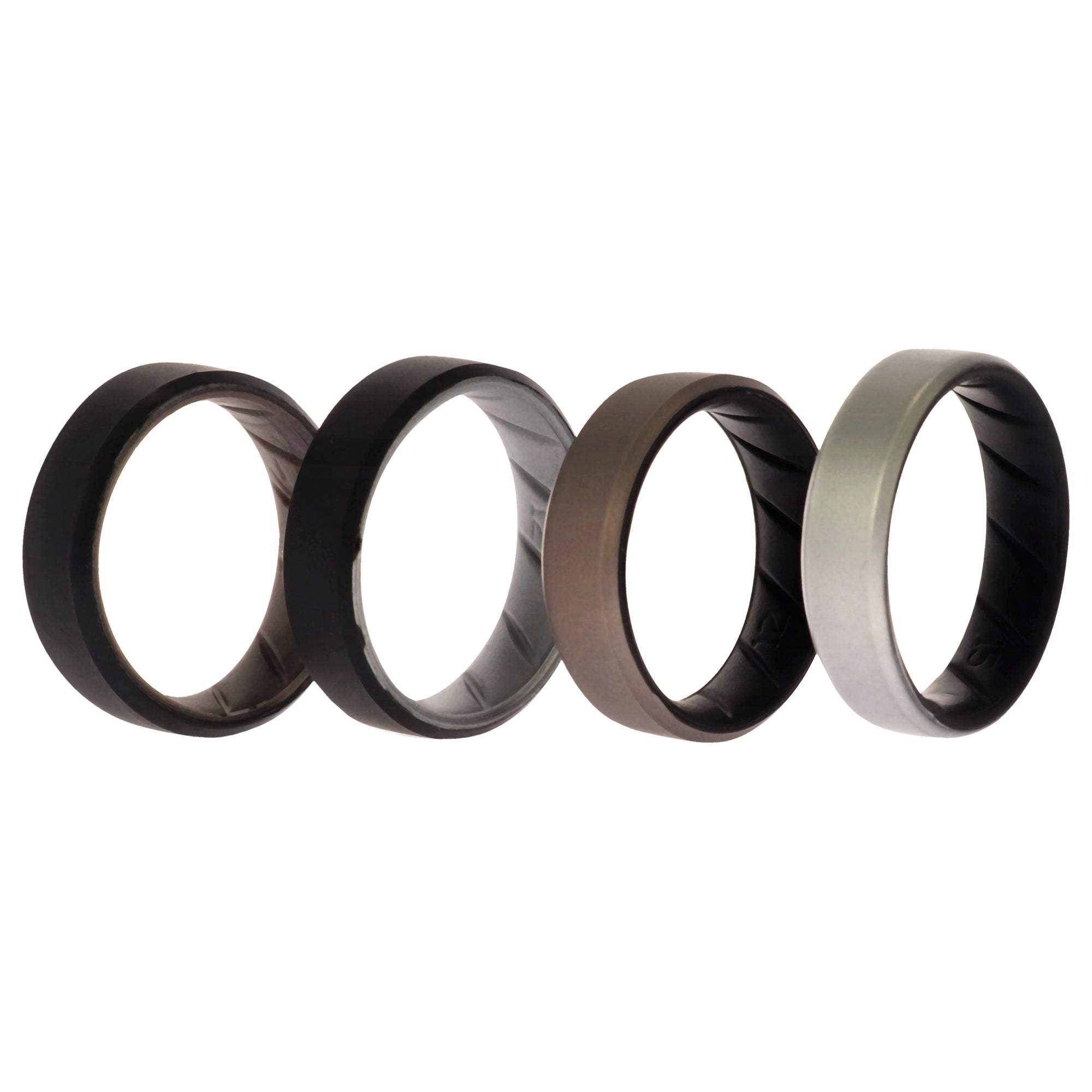 Silicone Wedding BR 8mm Edge Ring Set - Silver by ROQ for Men - 4 x 12 mm Ring