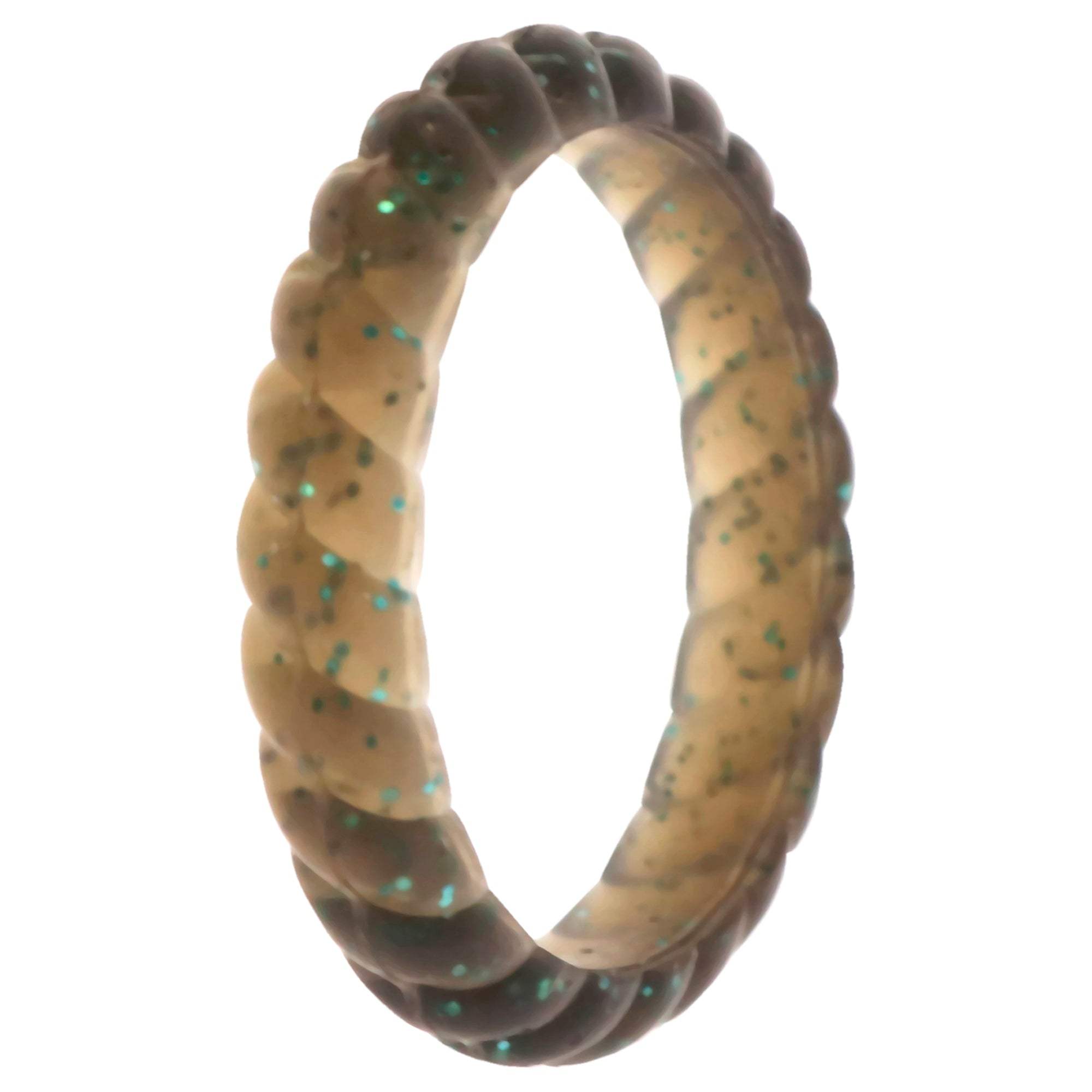 Silicone Wedding Stackble Braided Single Ring - Black-Turquoise by ROQ for Women - 5 mm Ring