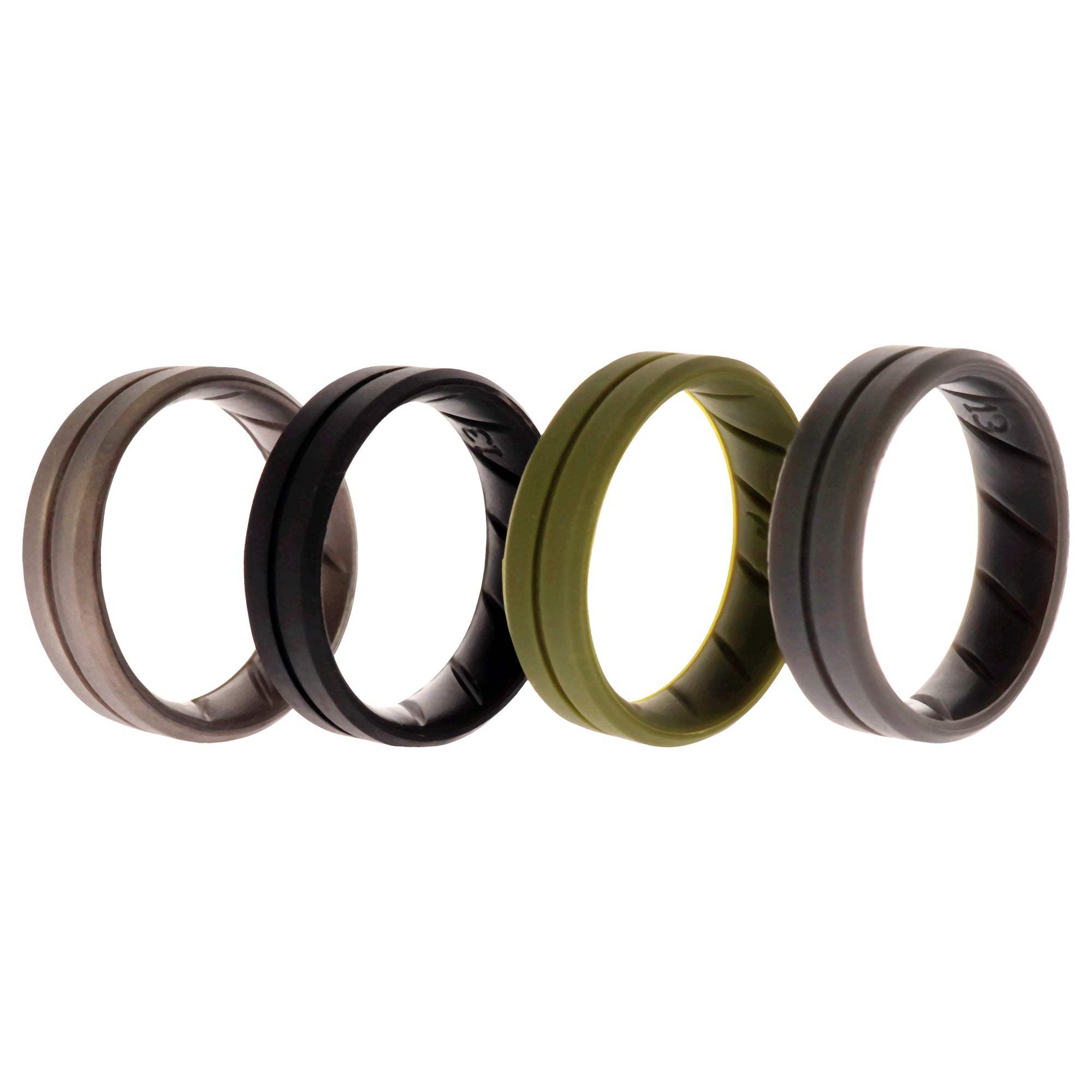 Silicone Wedding BR Middle Line Ring Set - Basic-Green by ROQ for Men - 4 x 13 mm Ring