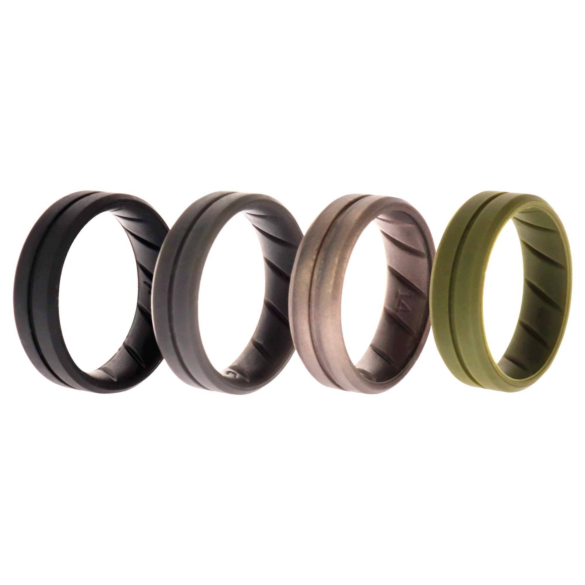 Silicone Wedding BR Middle Line Ring Set - Basic-Green by ROQ for Men - 4 x 14 mm Ring
