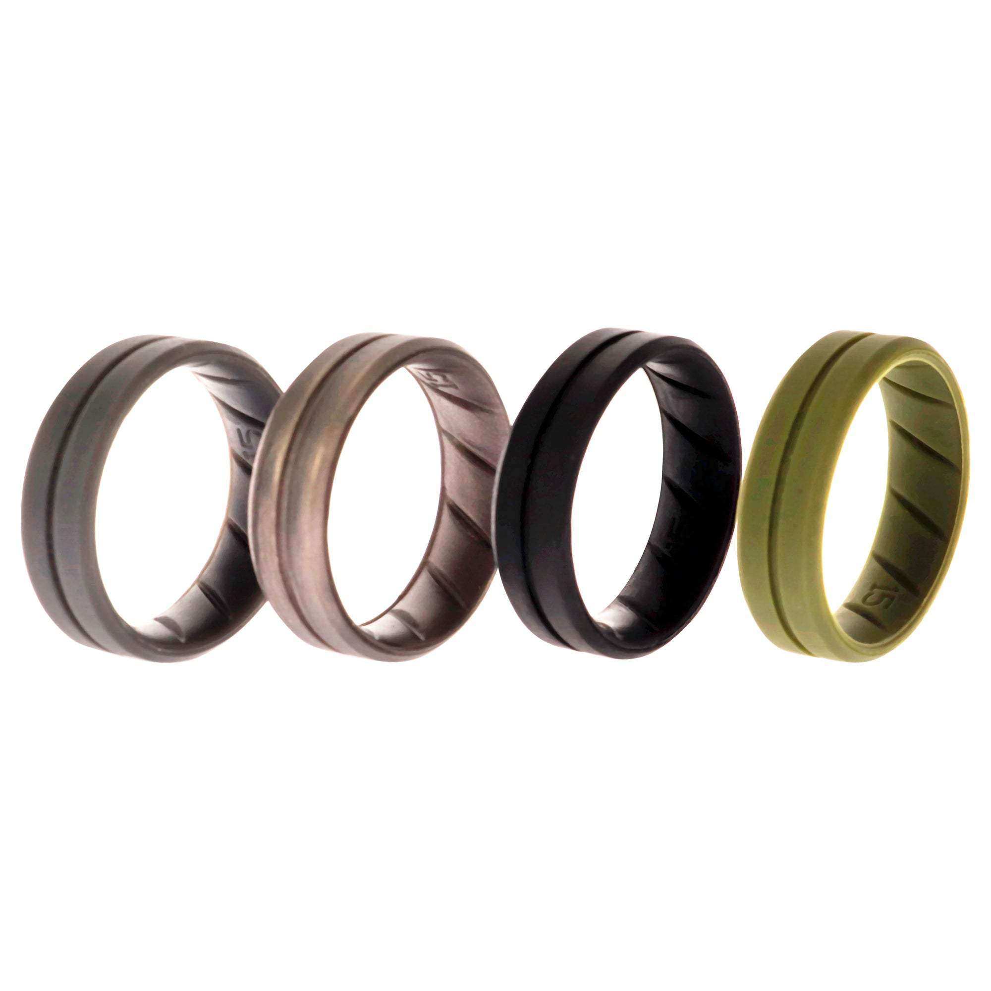 Silicone Wedding BR Middle Line Ring Set - Basic-Green by ROQ for Men - 4 x 15 mm Ring