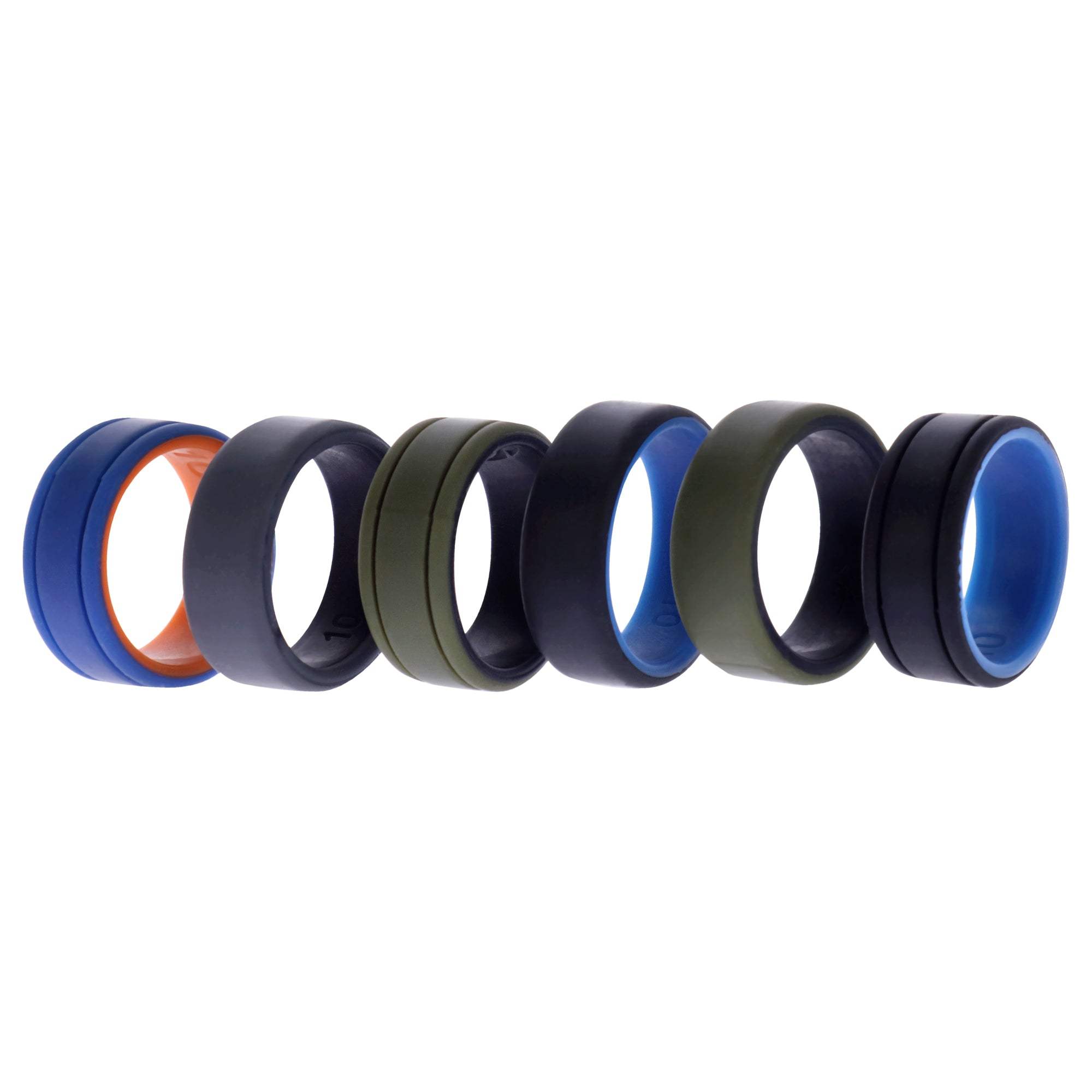 Silicone Wedding 2Layer Lines Ring Set - Green by ROQ for Men - 6 x 10 mm Ring