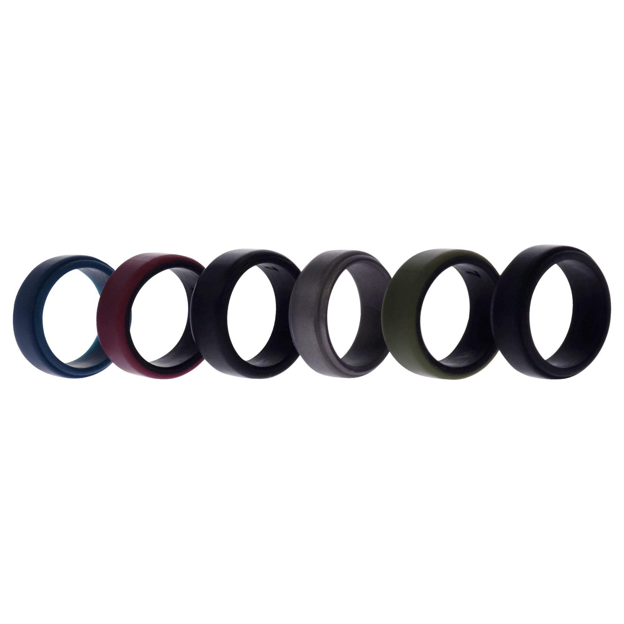 Silicone Wedding 2Layer Beveled 8mm Ring Set - Blue by ROQ for Men - 6 x 7 mm Ring