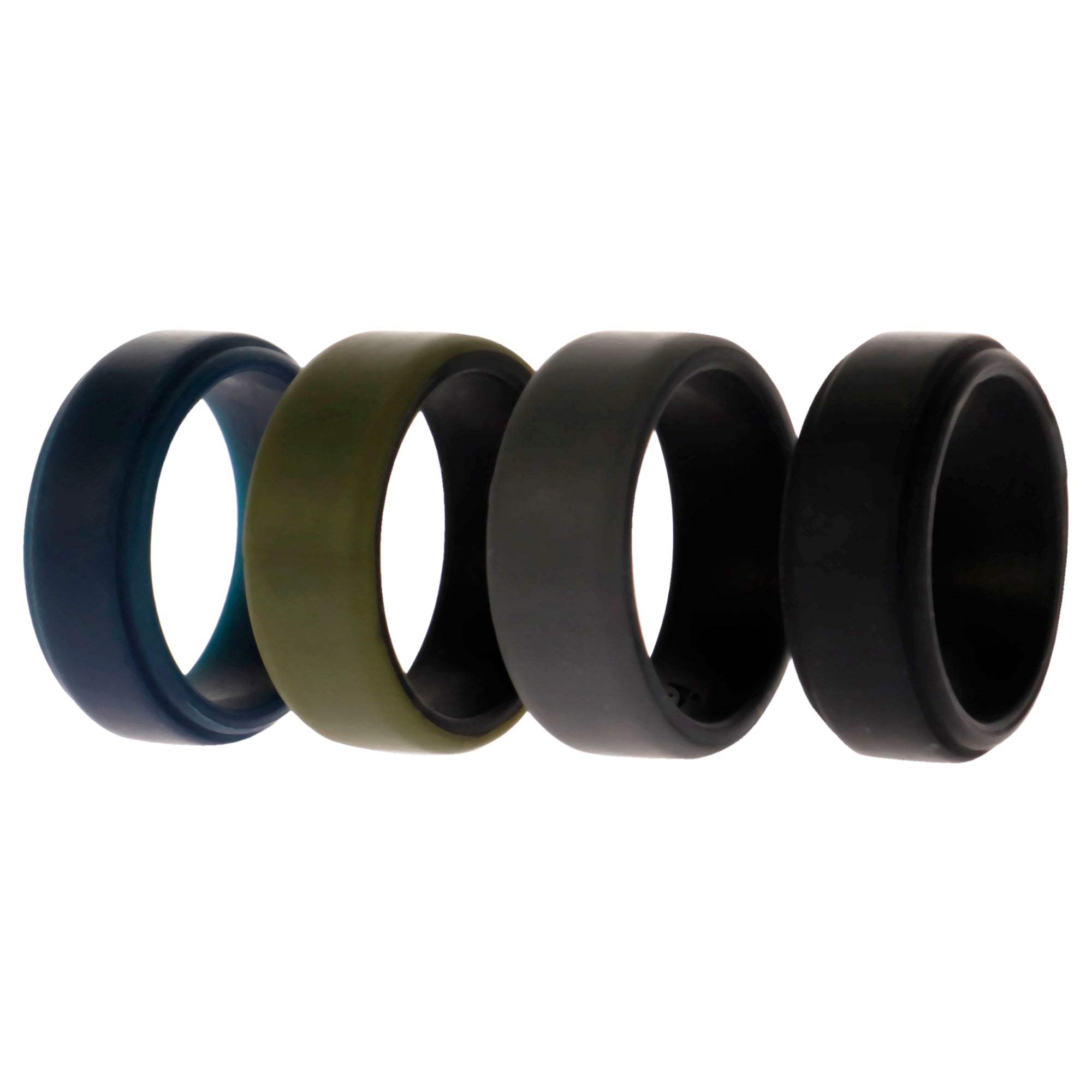 Silicone Wedding 2Layer Beveled 8mm Ring Set - Green by ROQ for Men - 4 x 9 mm Ring