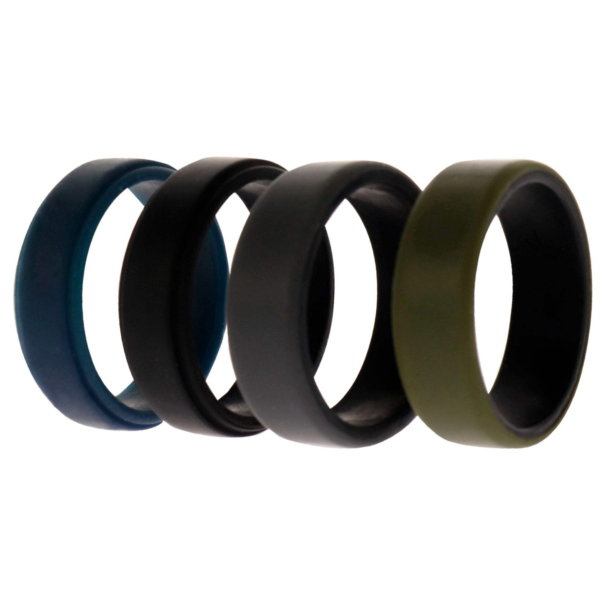 Silicone Wedding 2Layer Beveled 8mm Ring Set - Green by ROQ for Men - 4 x 14 mm Ring