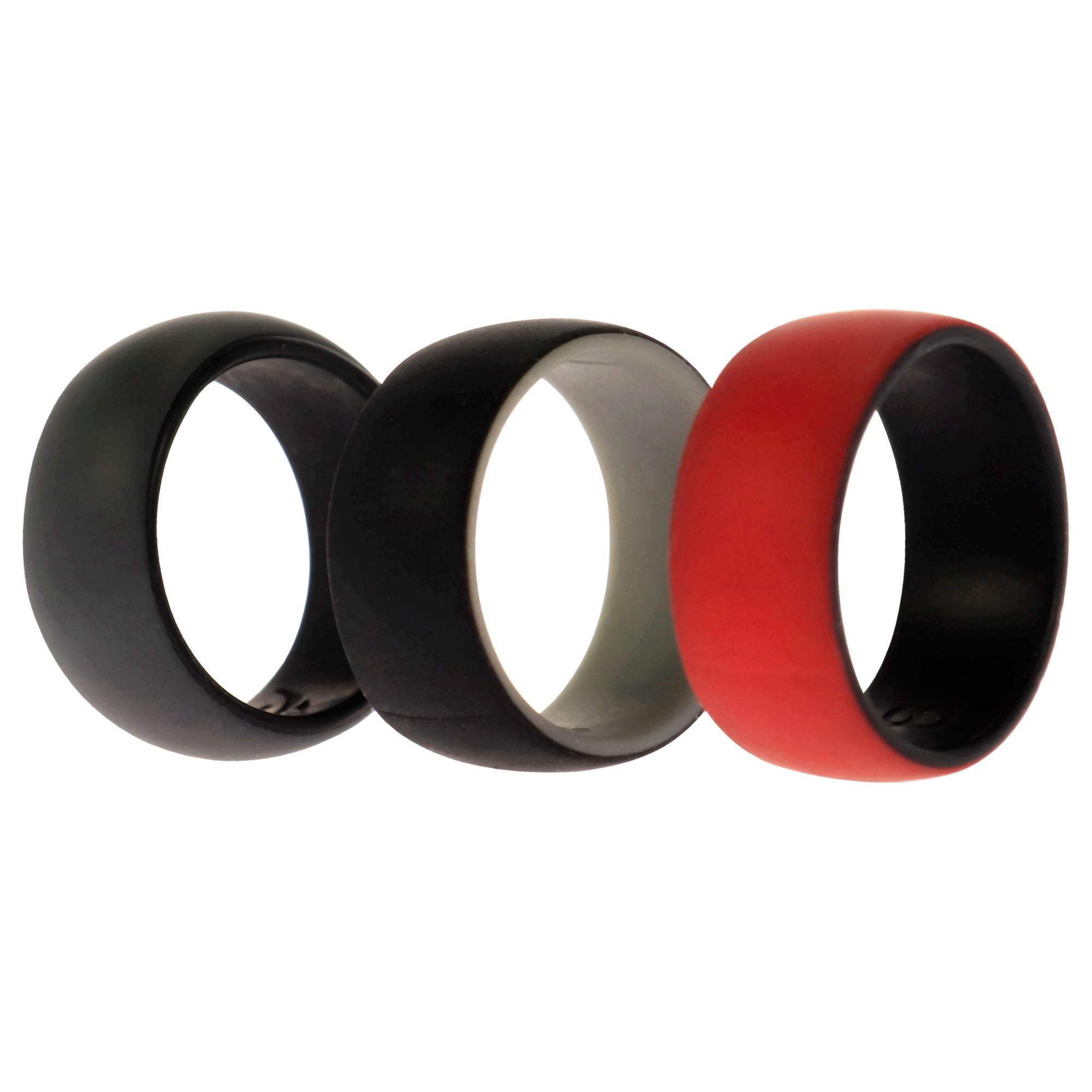 Silicone Wedding 2Layer Dome Ring Set - Black-Red by ROQ for Men - 3 x 8 mm Ring