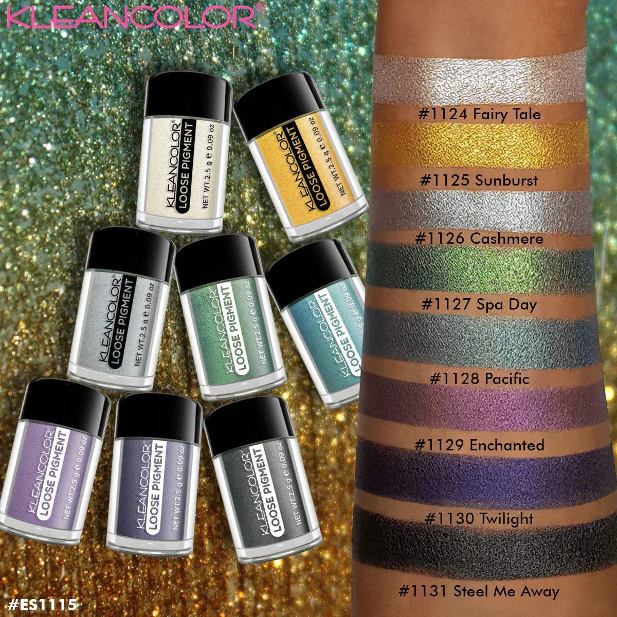 KLEANCOLOR Loose Pigment Eyeshadow ES1115 Display Set, 48 Pieces