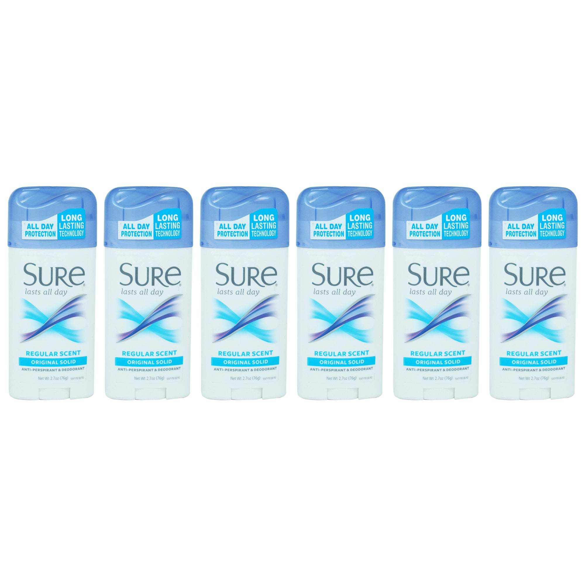 Original Solid AntiPerspirant Deodorant - Regular Scent by Sure for Unisex - 2.7 oz Deodorant Stick - Pack of 6