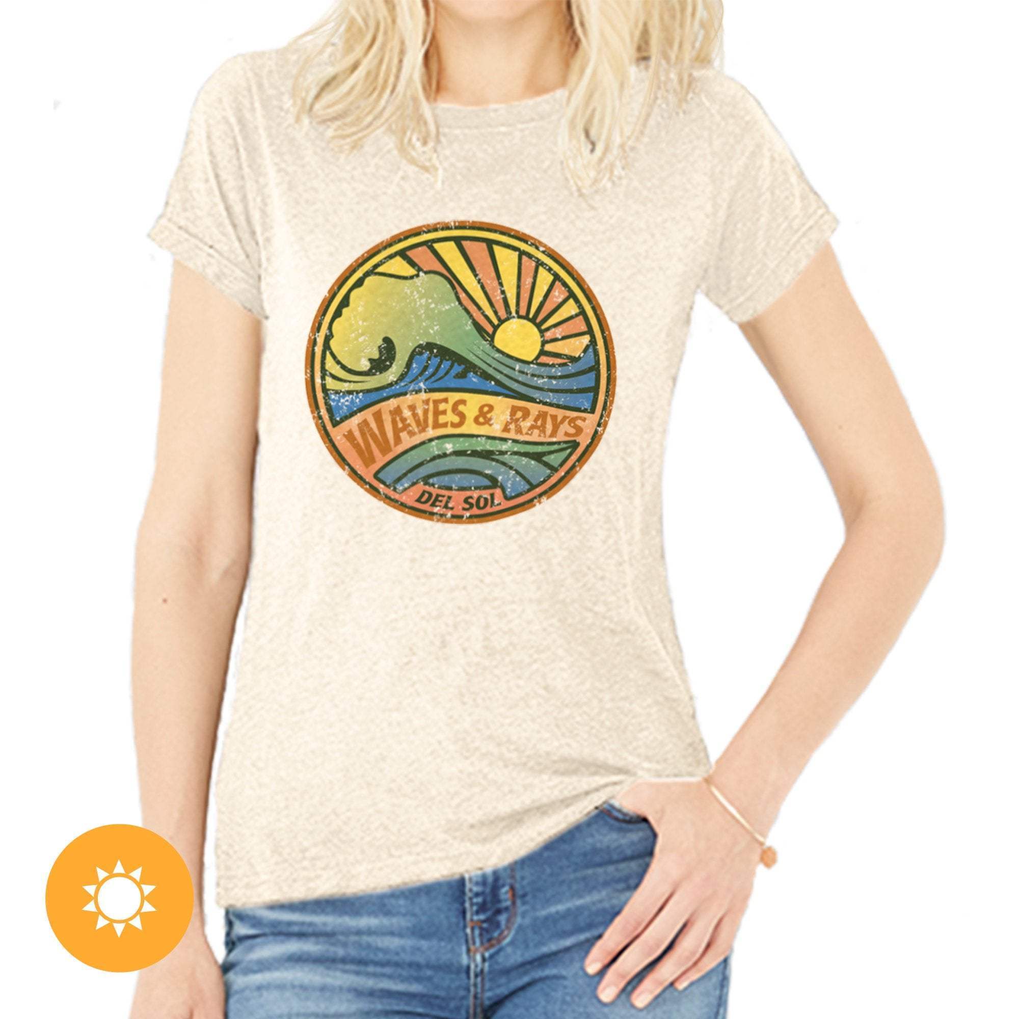 Women Crew Tee - Waves and Rays - Beige by DelSol for Women - 1 Pc T-Shirt (XL)