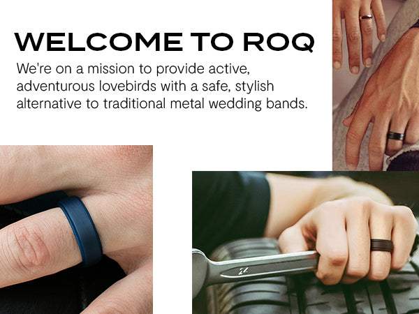 Silicone Wedding Ring - Duo Collection 2 Thin Lines - Grey-Black by ROQ for Men - 15 mm Ring