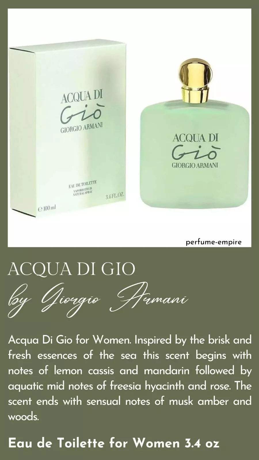 Acqua Di Gio by Giorgio Armani for Women - 3.4 oz EDT Spray (Tester)