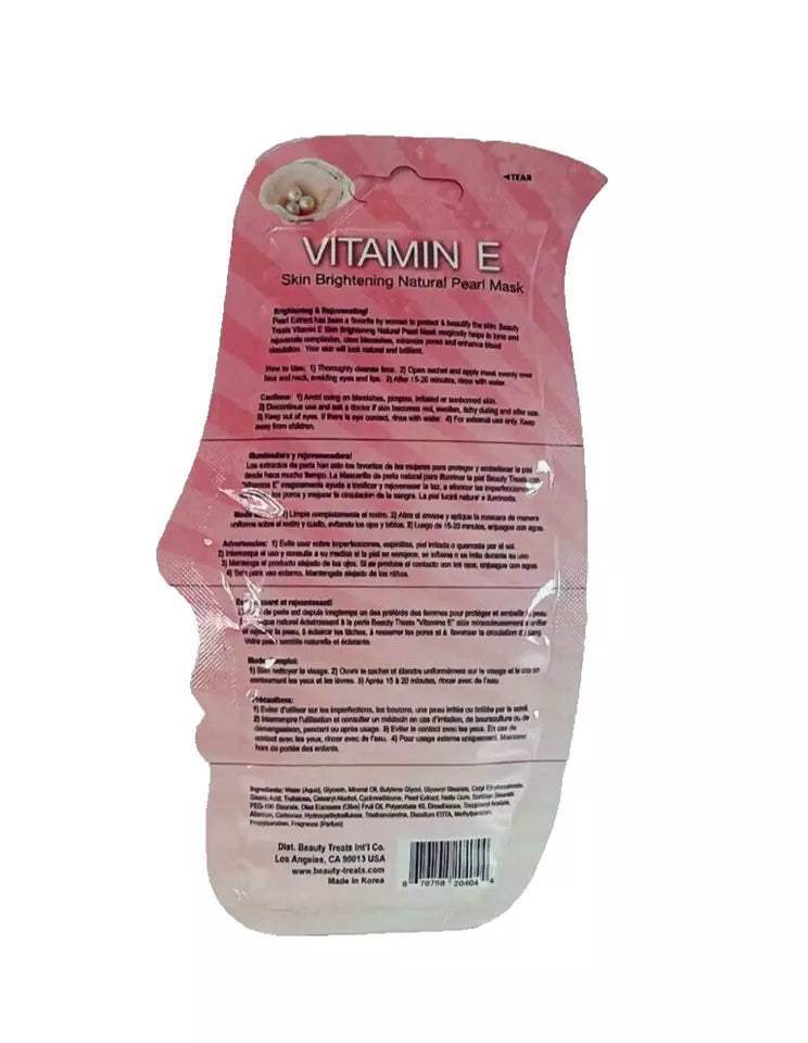 BEAUTY TREATS Vitamin E Skin Brightening Natural Pearl Mask - Display Box 24pcs